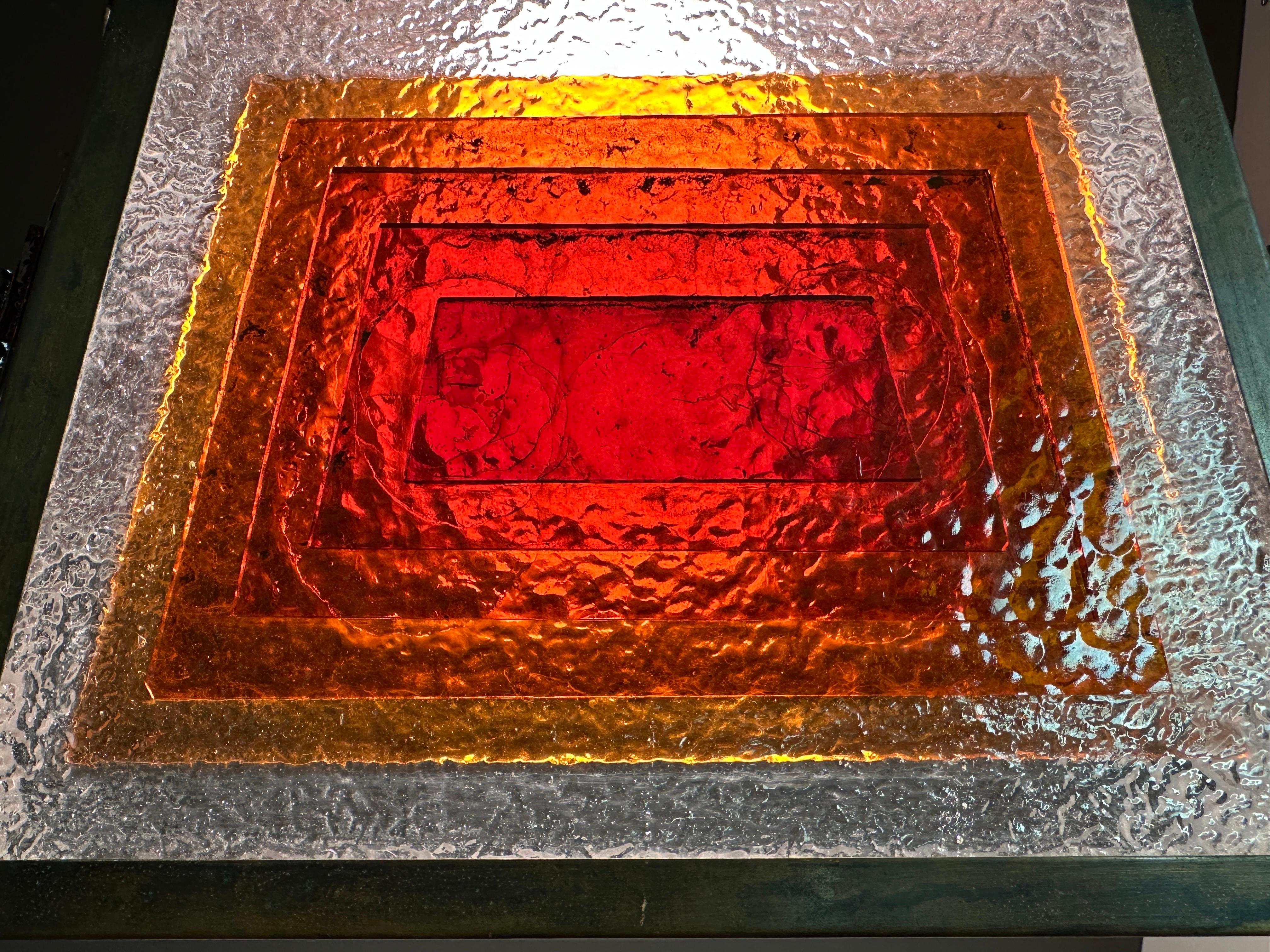 Copper and Stained Glass Light Fixture in the manner of Frank Lloyd Wright 4