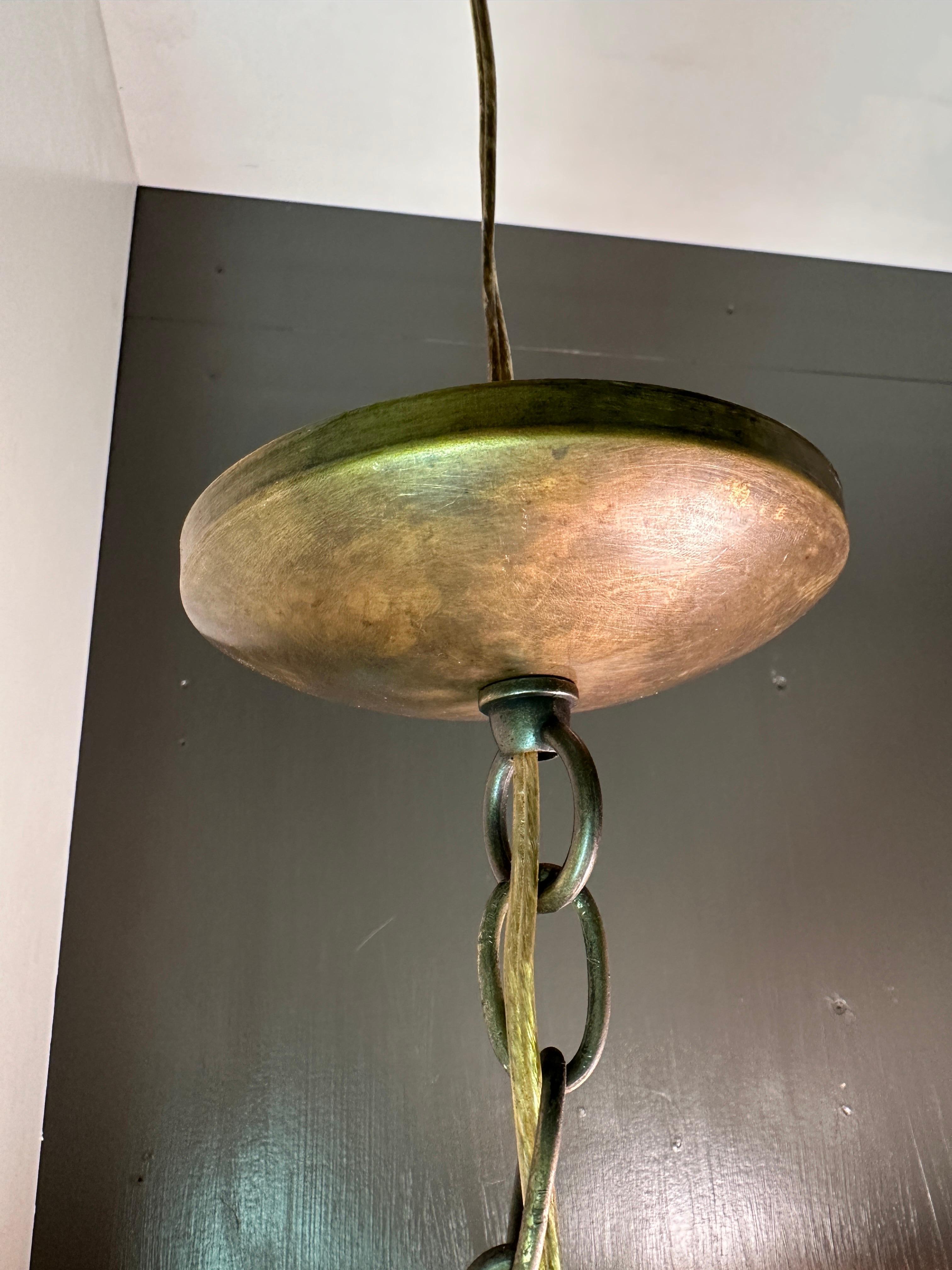 Copper and Stained Glass Light Fixture in the manner of Frank Lloyd Wright 8