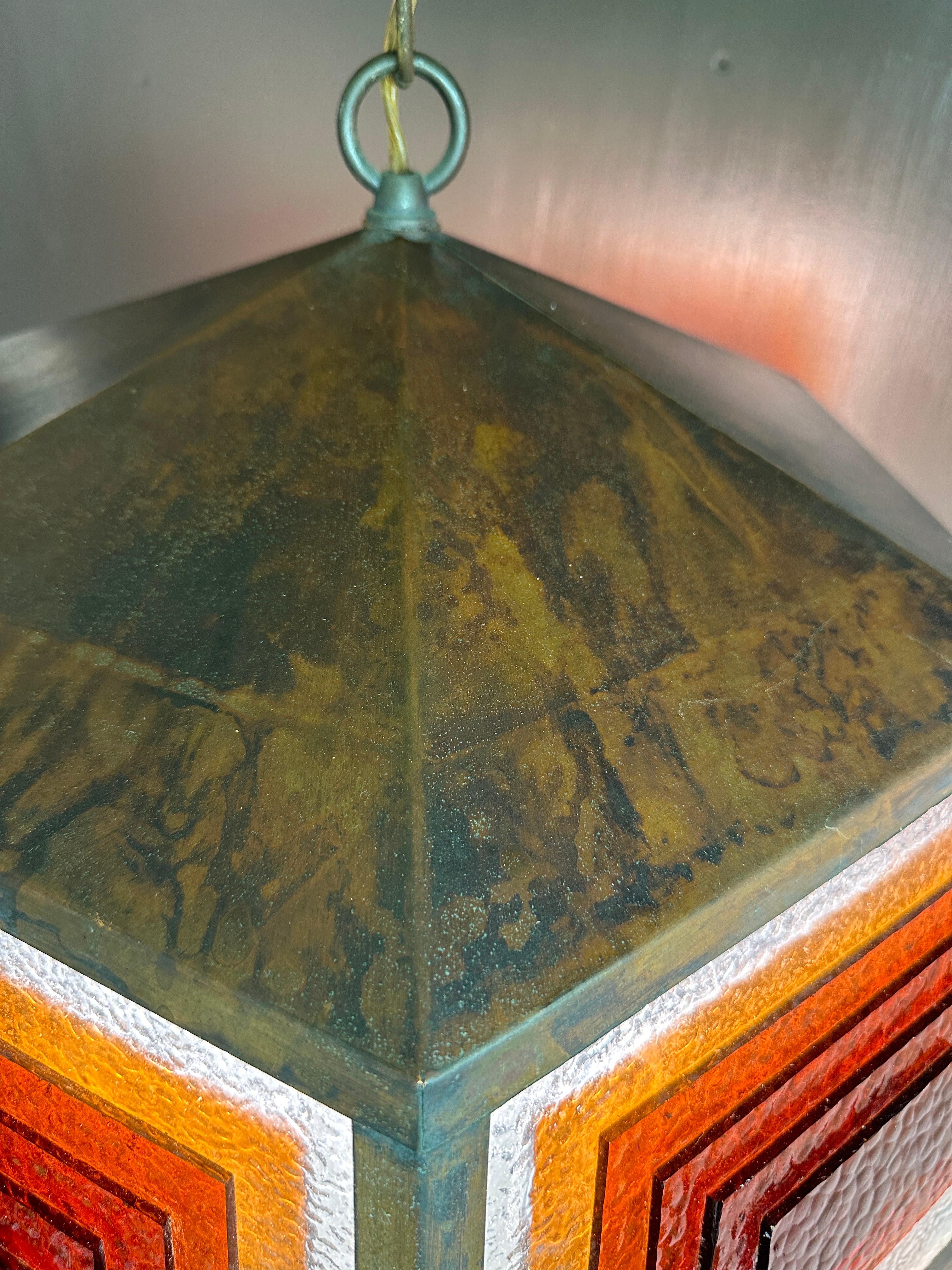 Copper and Stained Glass Light Fixture in the manner of Frank Lloyd Wright 9