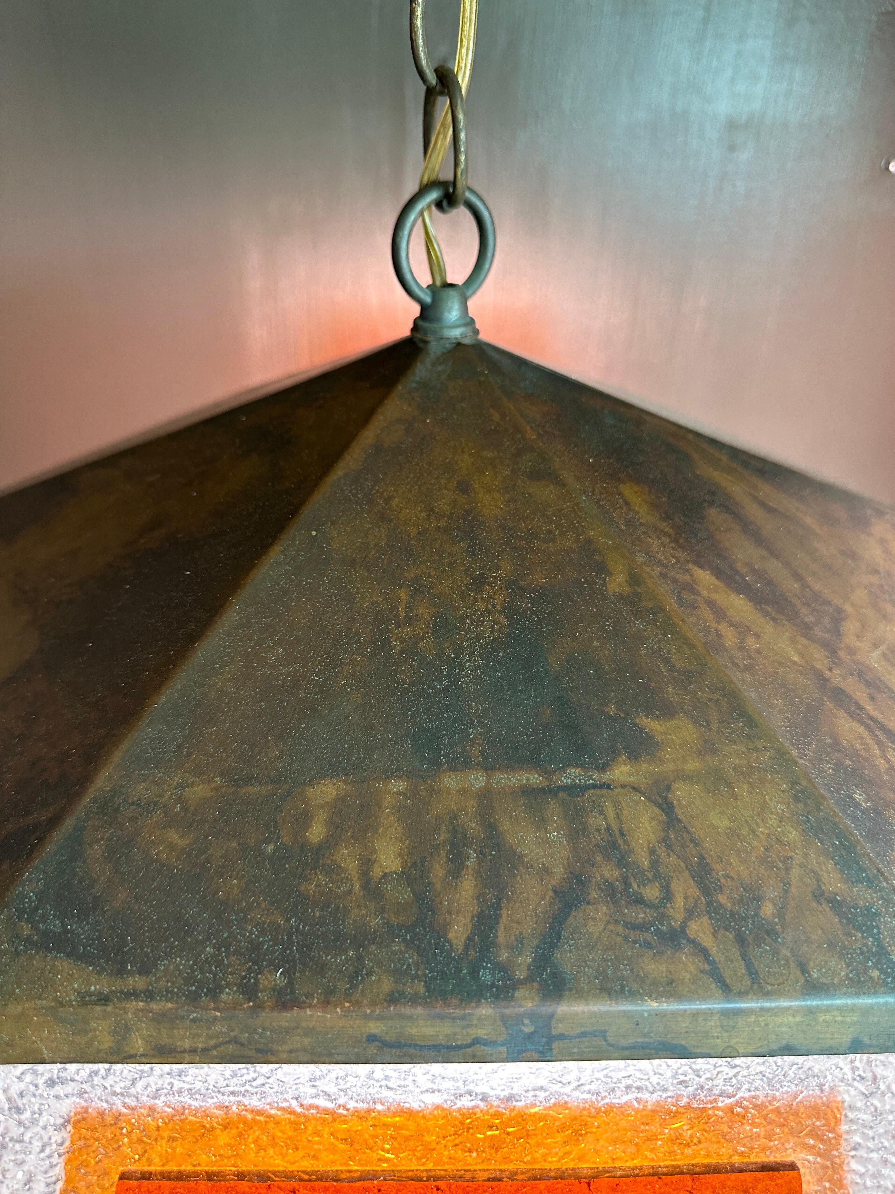 Copper and Stained Glass Light Fixture in the manner of Frank Lloyd Wright 10