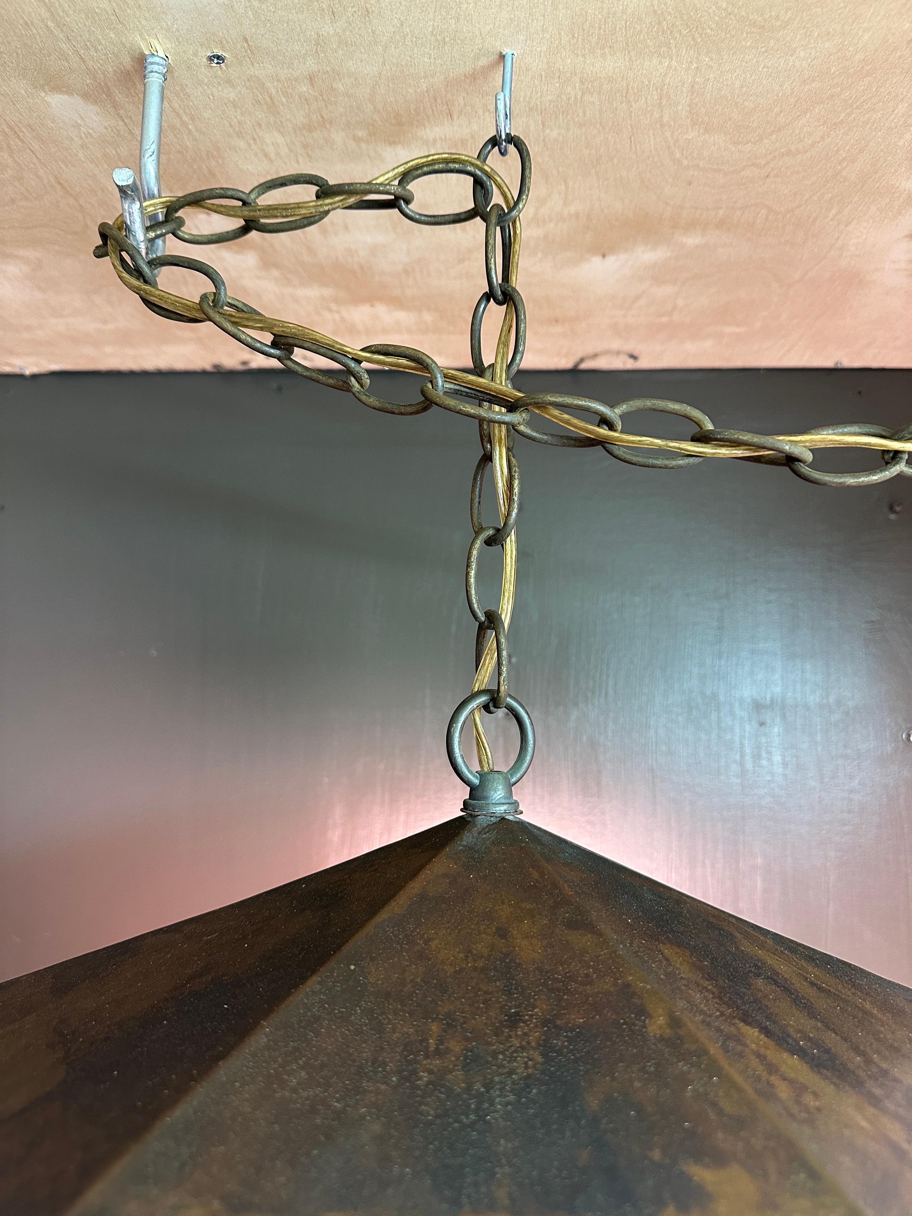 Copper and Stained Glass Light Fixture in the manner of Frank Lloyd Wright 11
