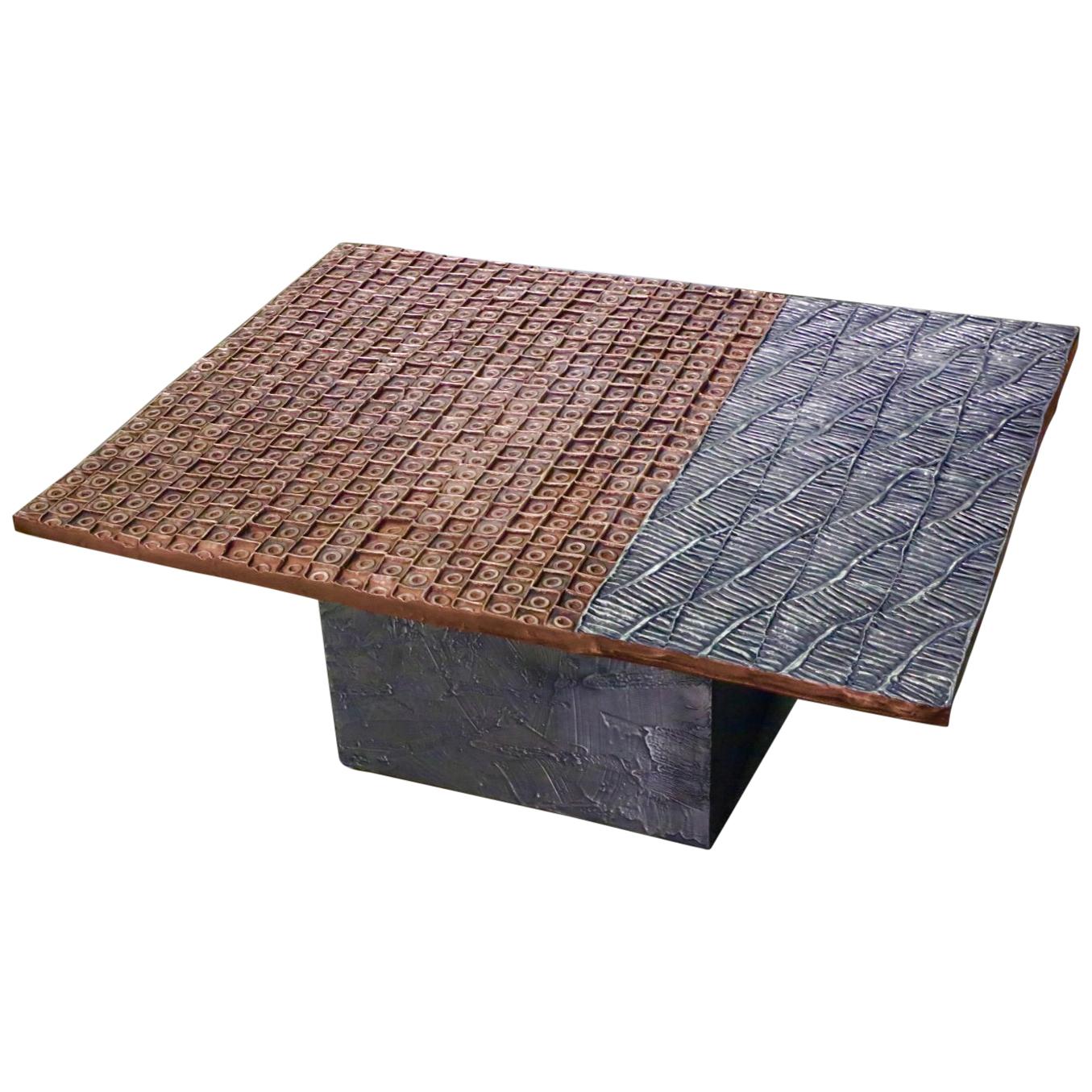 Copper and Stainless Coated Terracotta Table For Sale