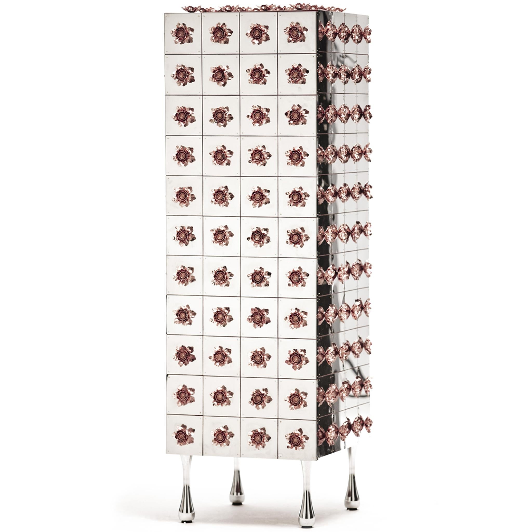 Moderno Armadietto per bevande con rosone in rame e acciaio inossidabile, contemporaneo, di Egg Designs in vendita