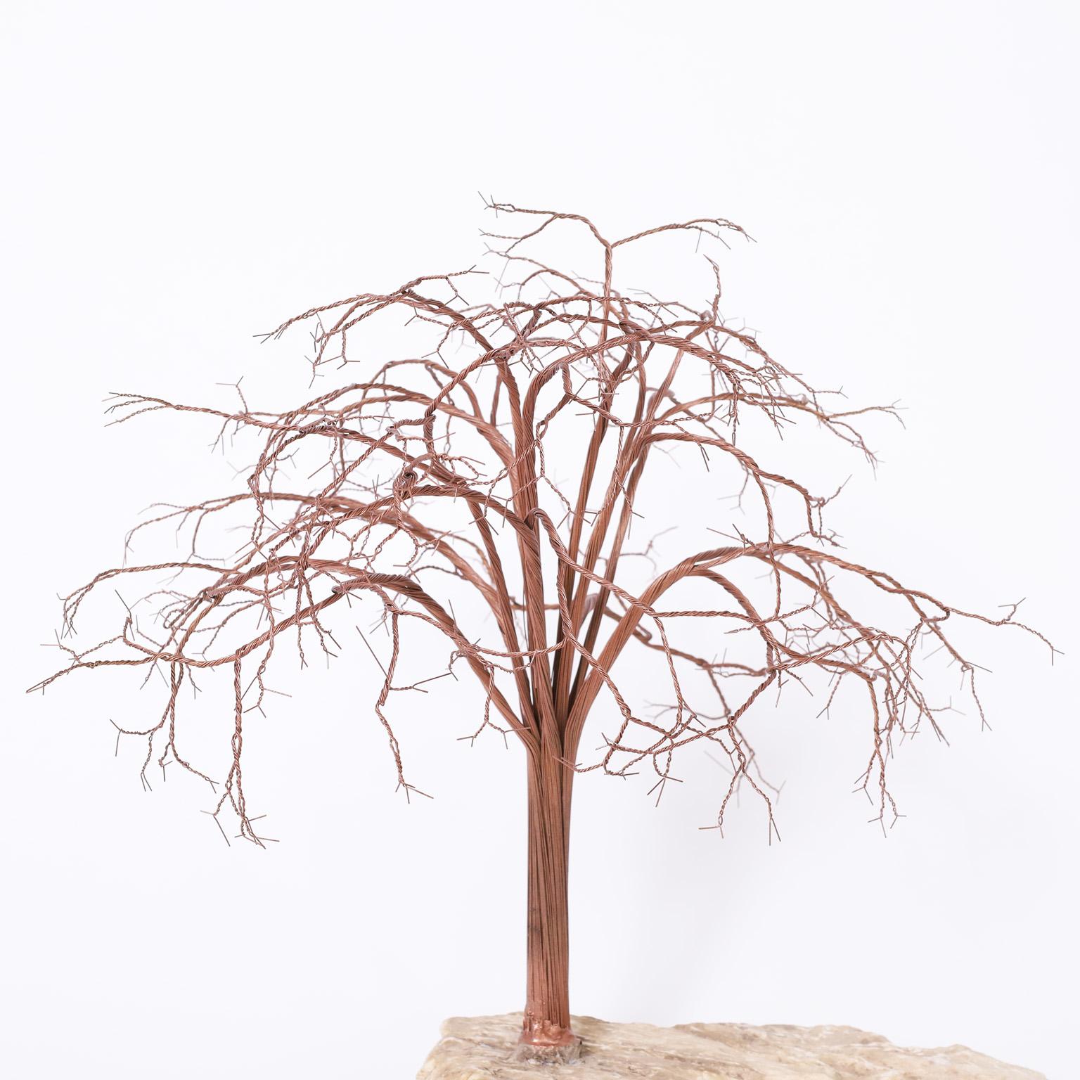 American Copper and Stone Tree Sculpture For Sale