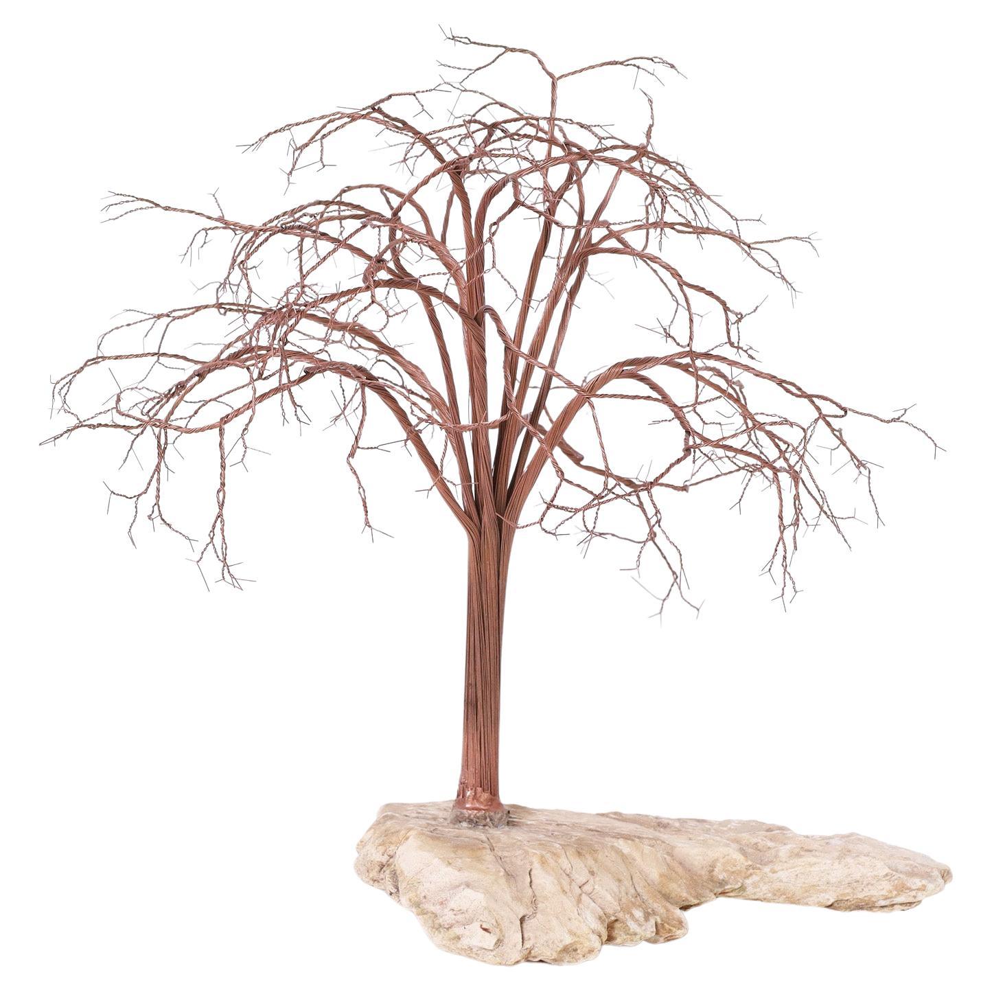 Copper and Stone Tree Sculpture
