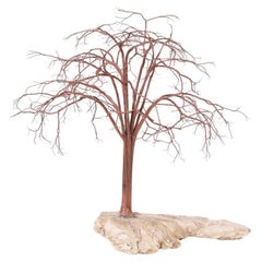 Copper and Stone Tree Sculpture