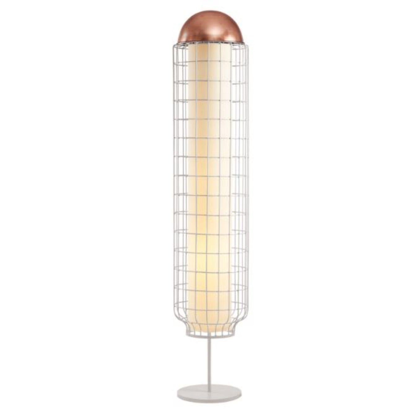 Copper and Taupe Magnolia floor lamp by Dooq
Dimensions: W 37 x D 37 x H 170 cm
Materials: lacquered metal, polished or brushed metal, copper.
abat-jour: cotton
Also available in different colours and materials.

Information:
230V/50Hz
E27/2x20W