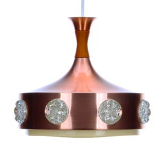 Vintage Copper and Teak Pendant Light by Danish Lyskaer, 1970s