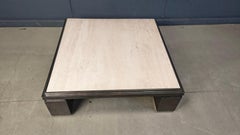 Copper and travertine coffee table by Belgochrom, 1970s