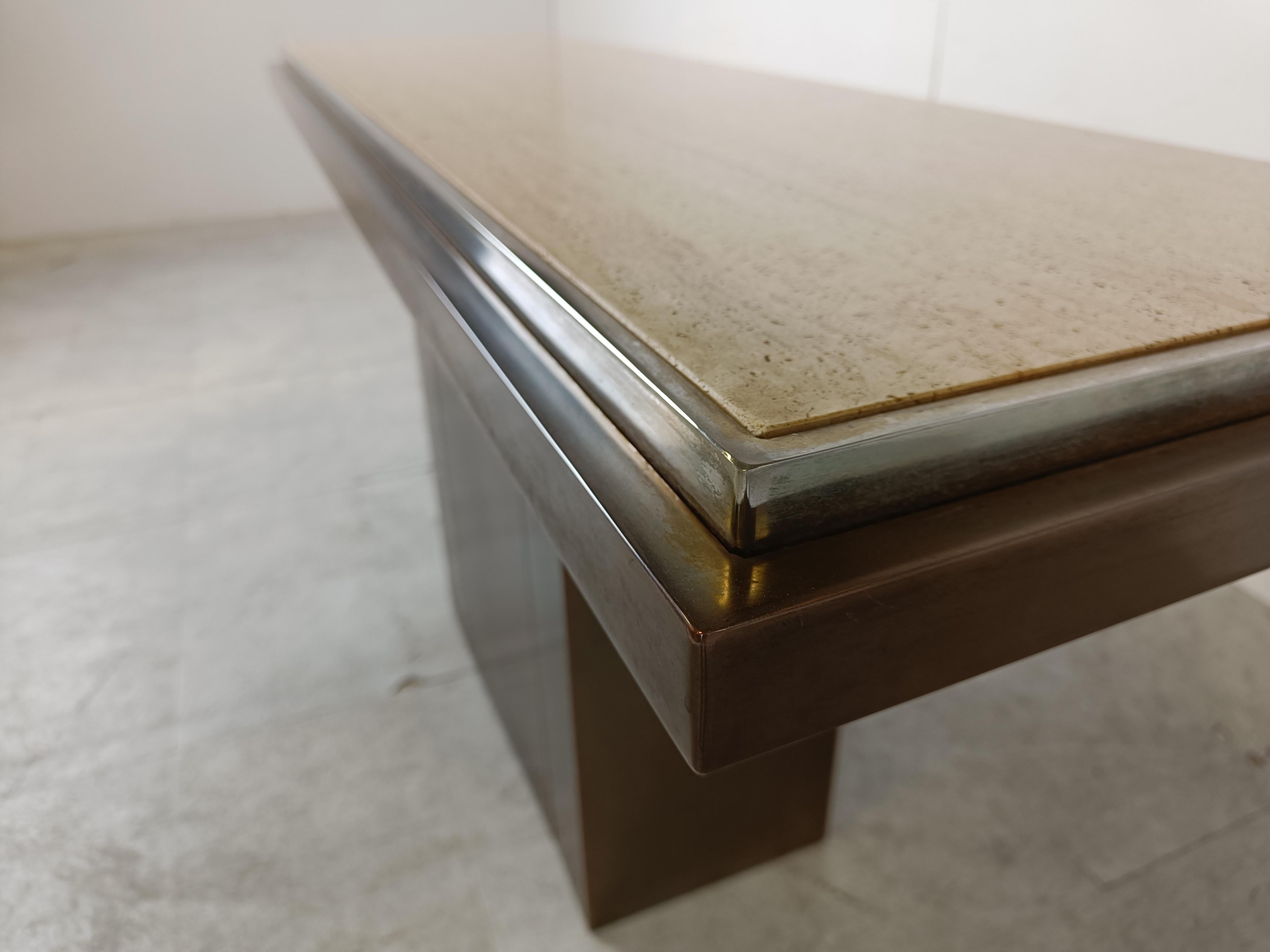Copper and travertine console by Belgochrom, 1970s 5