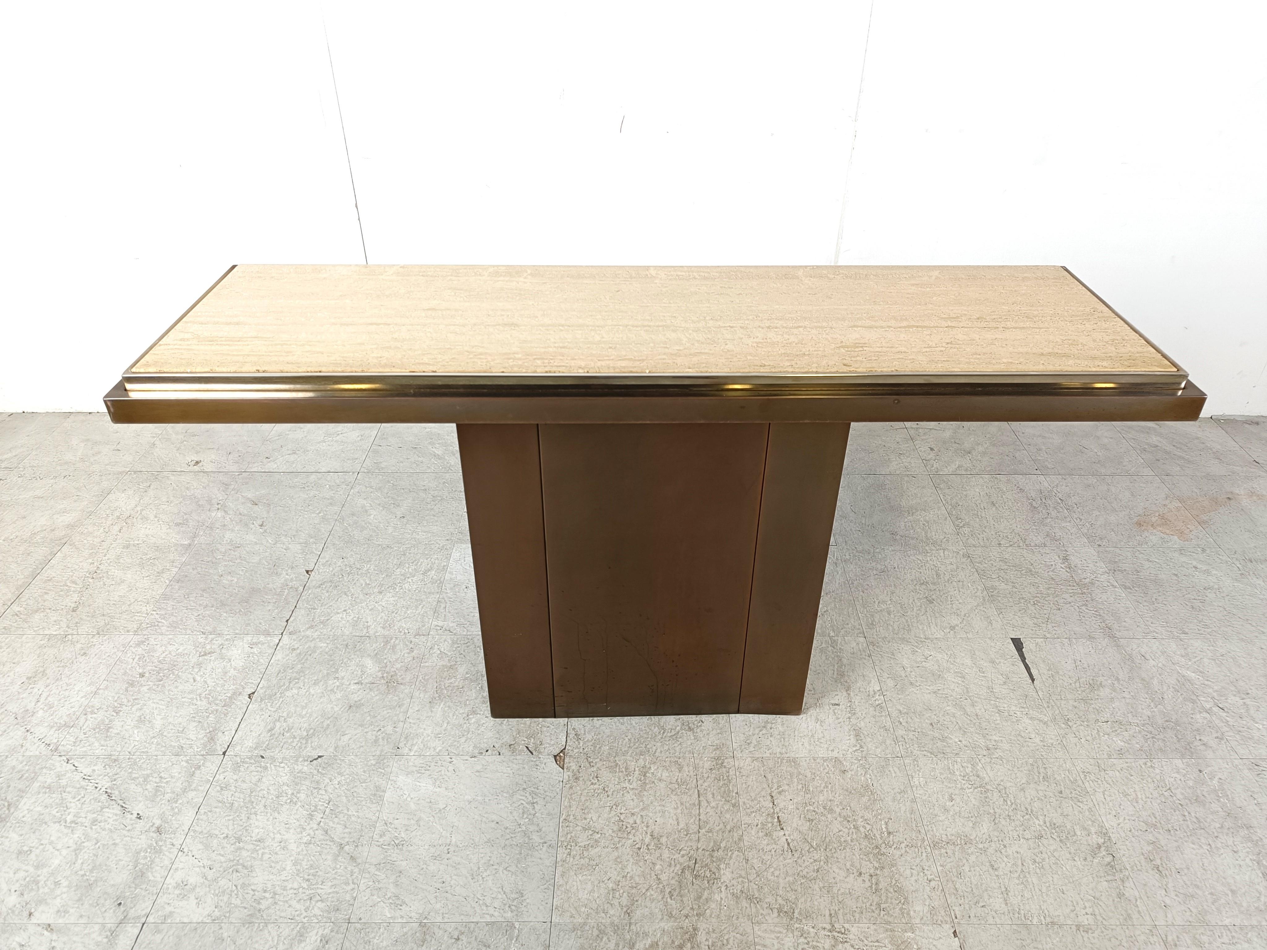 Regency Copper and travertine console by Belgochrom, 1970s