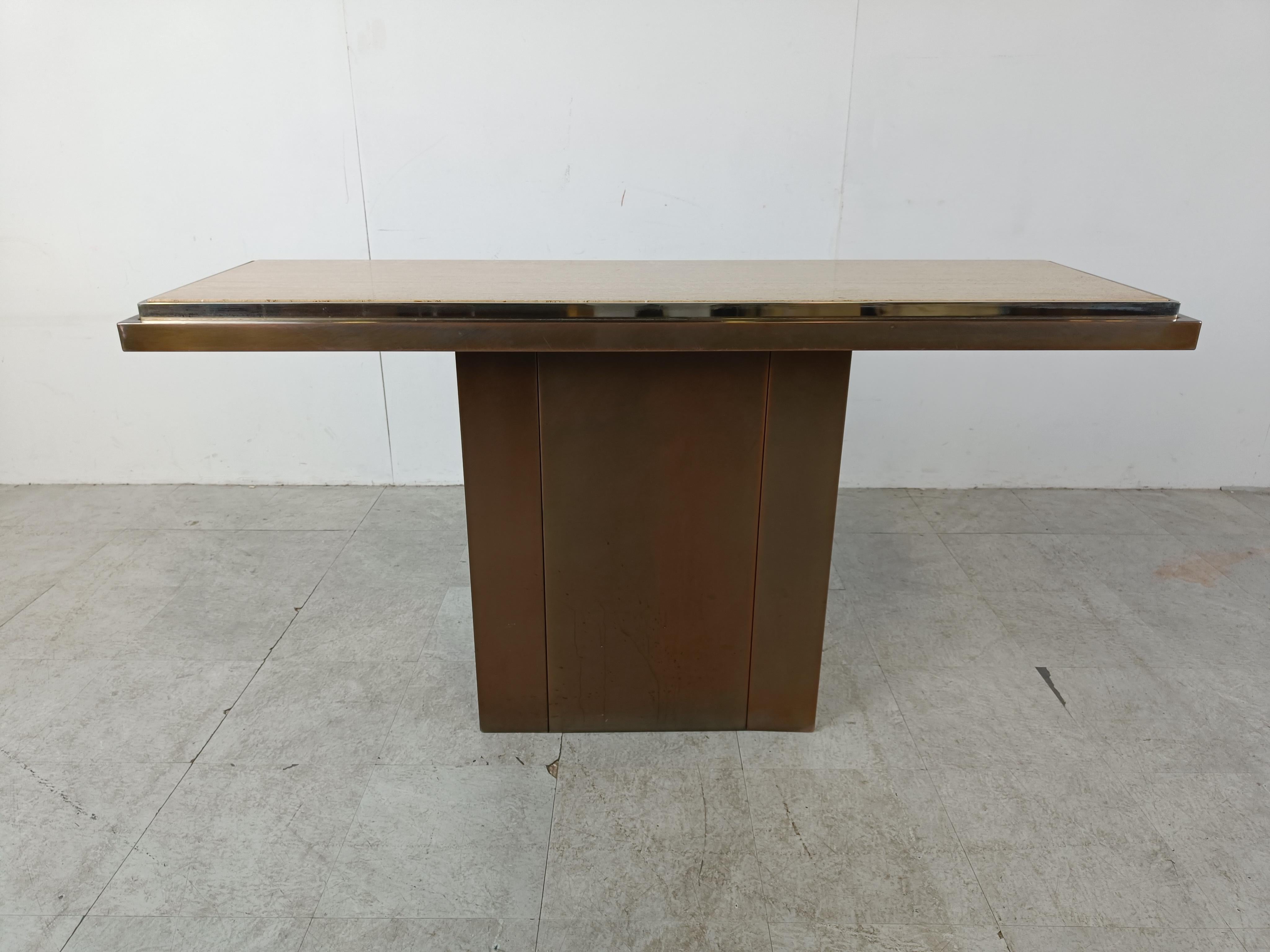 Belgian Copper and travertine console by Belgochrom, 1970s