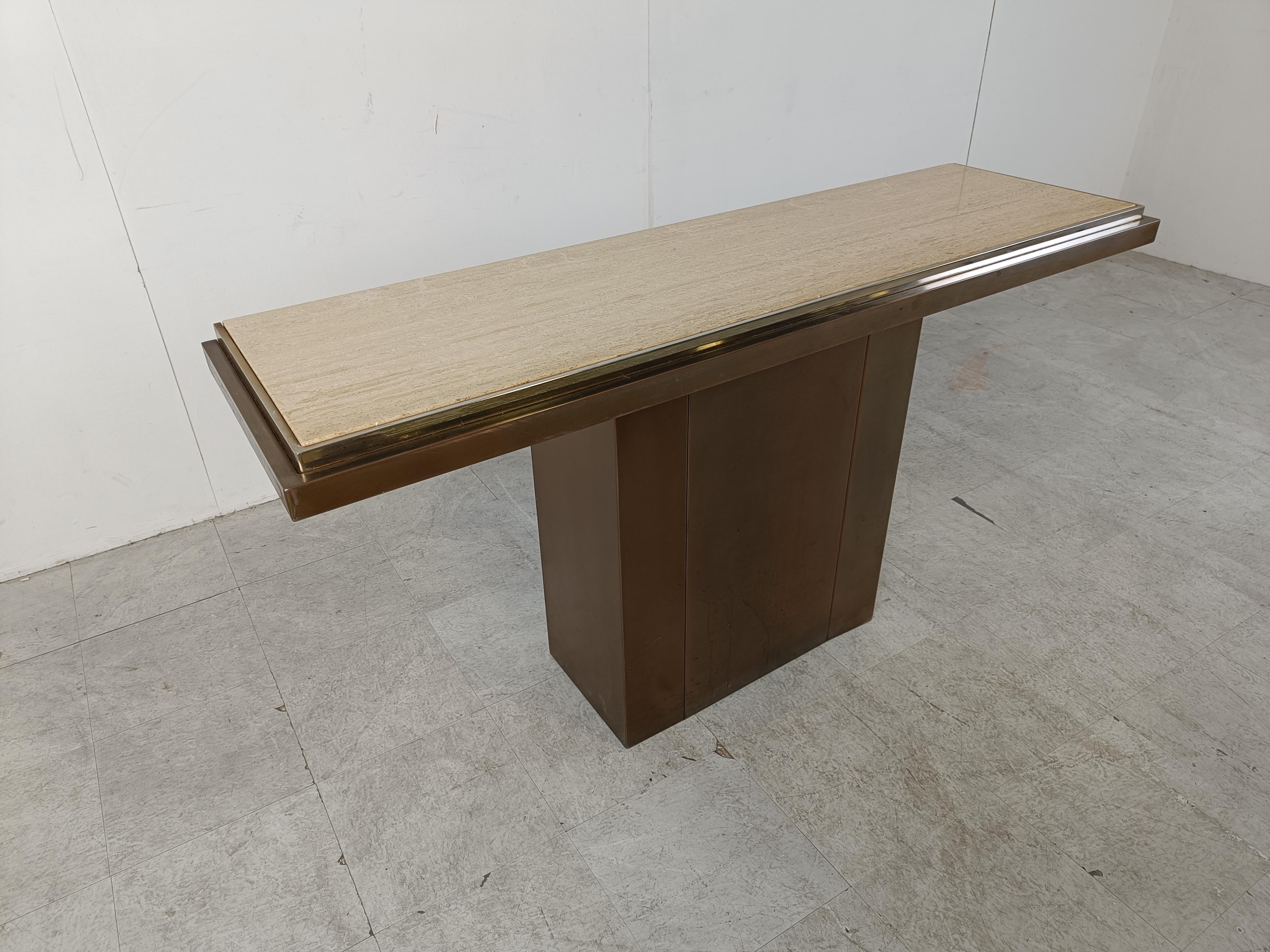 Late 20th Century Copper and travertine console by Belgochrom, 1970s