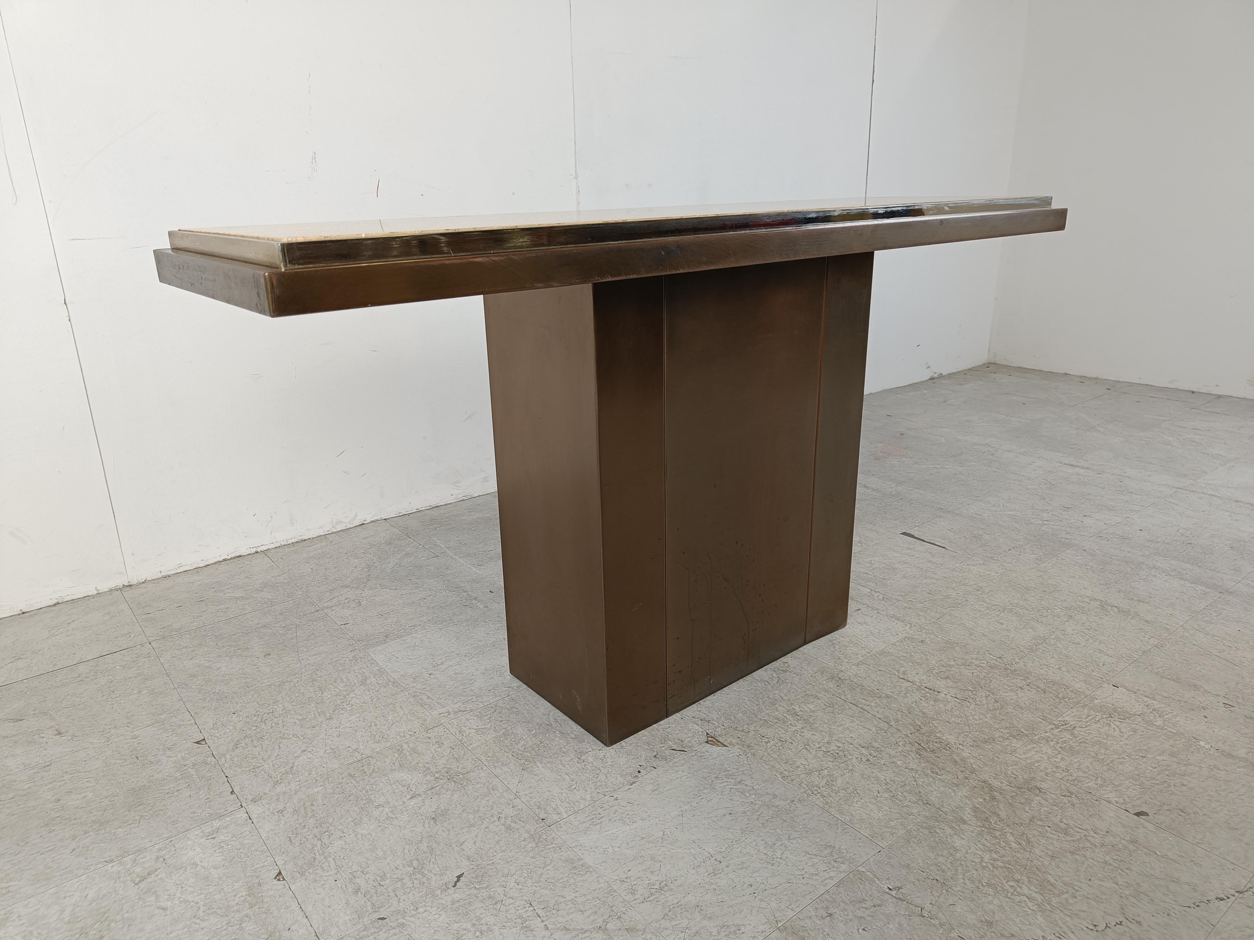 Copper and travertine console by Belgochrom, 1970s 1