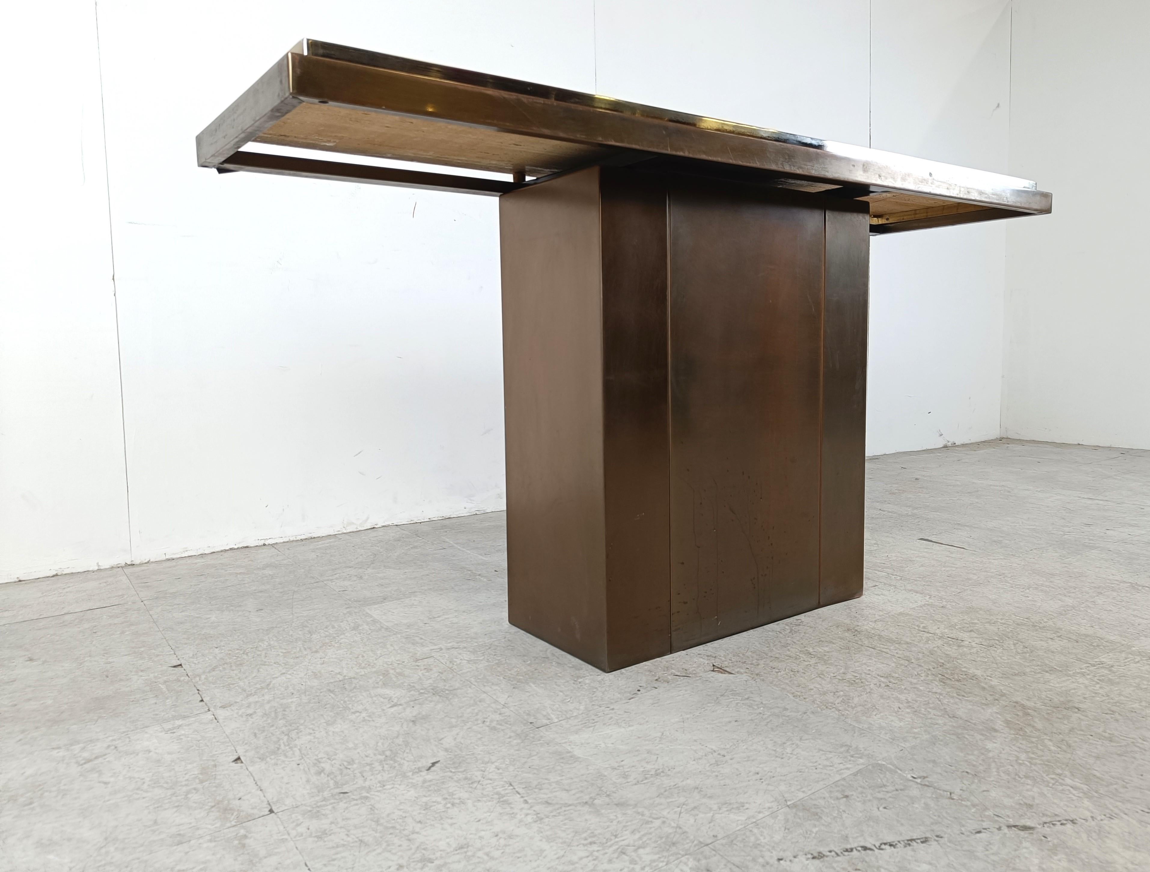 Copper and travertine console by Belgochrom, 1970s 2
