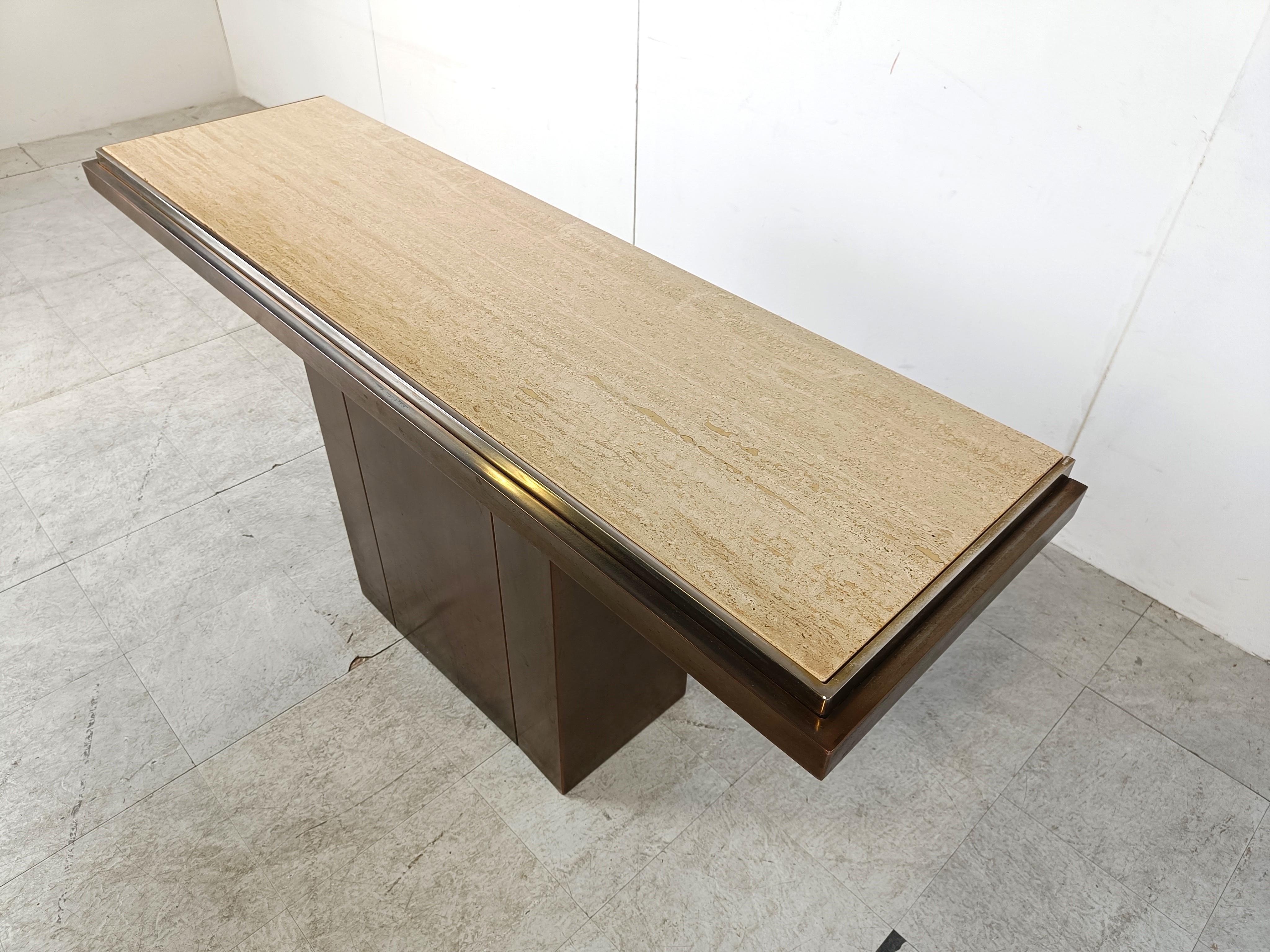 Copper and travertine console by Belgochrom, 1970s 3