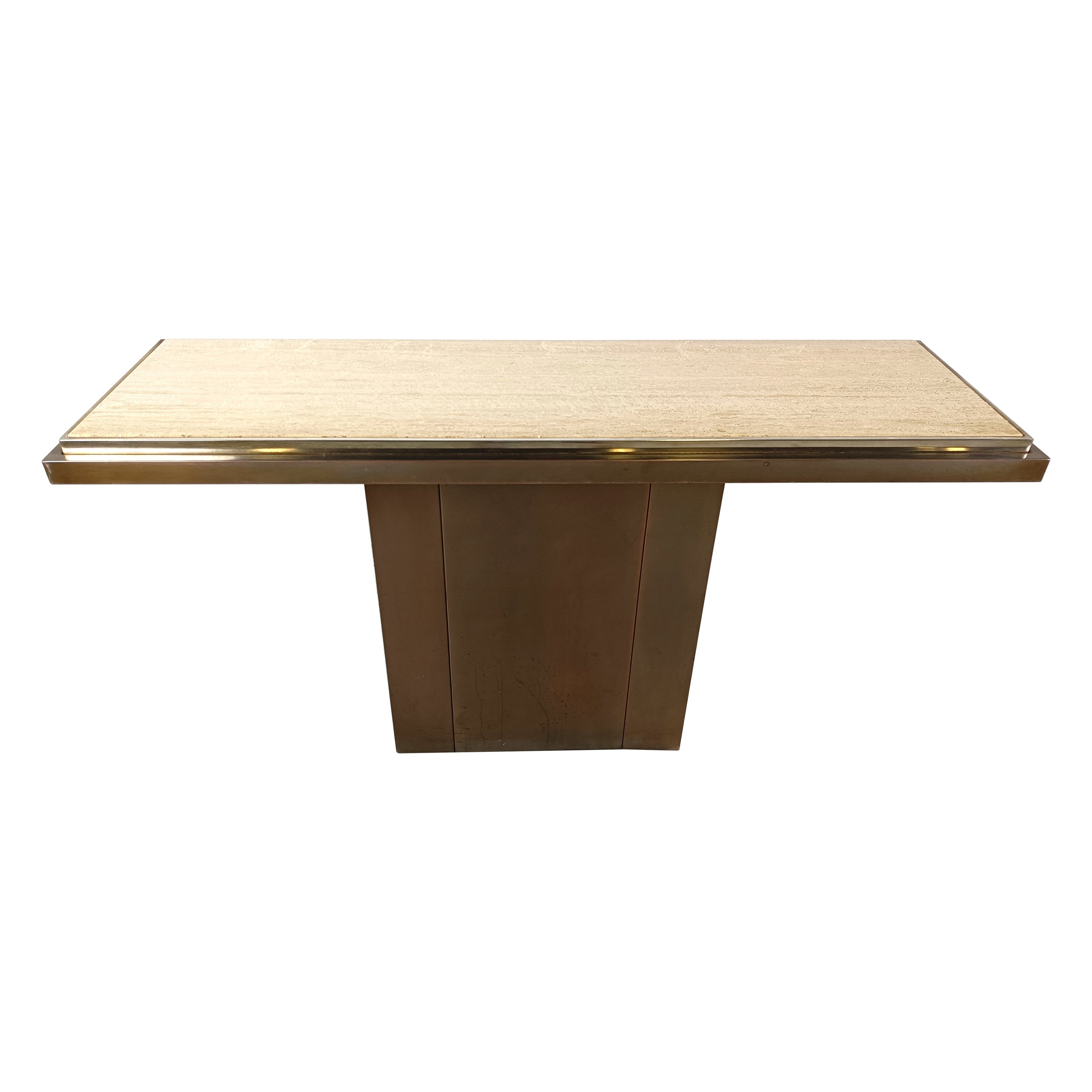Copper and travertine console by Belgochrom, 1970s