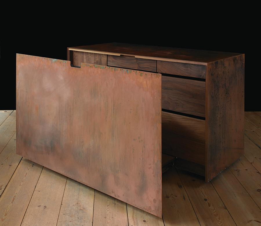 Minimalist Copper and Walnut Desk For Sale