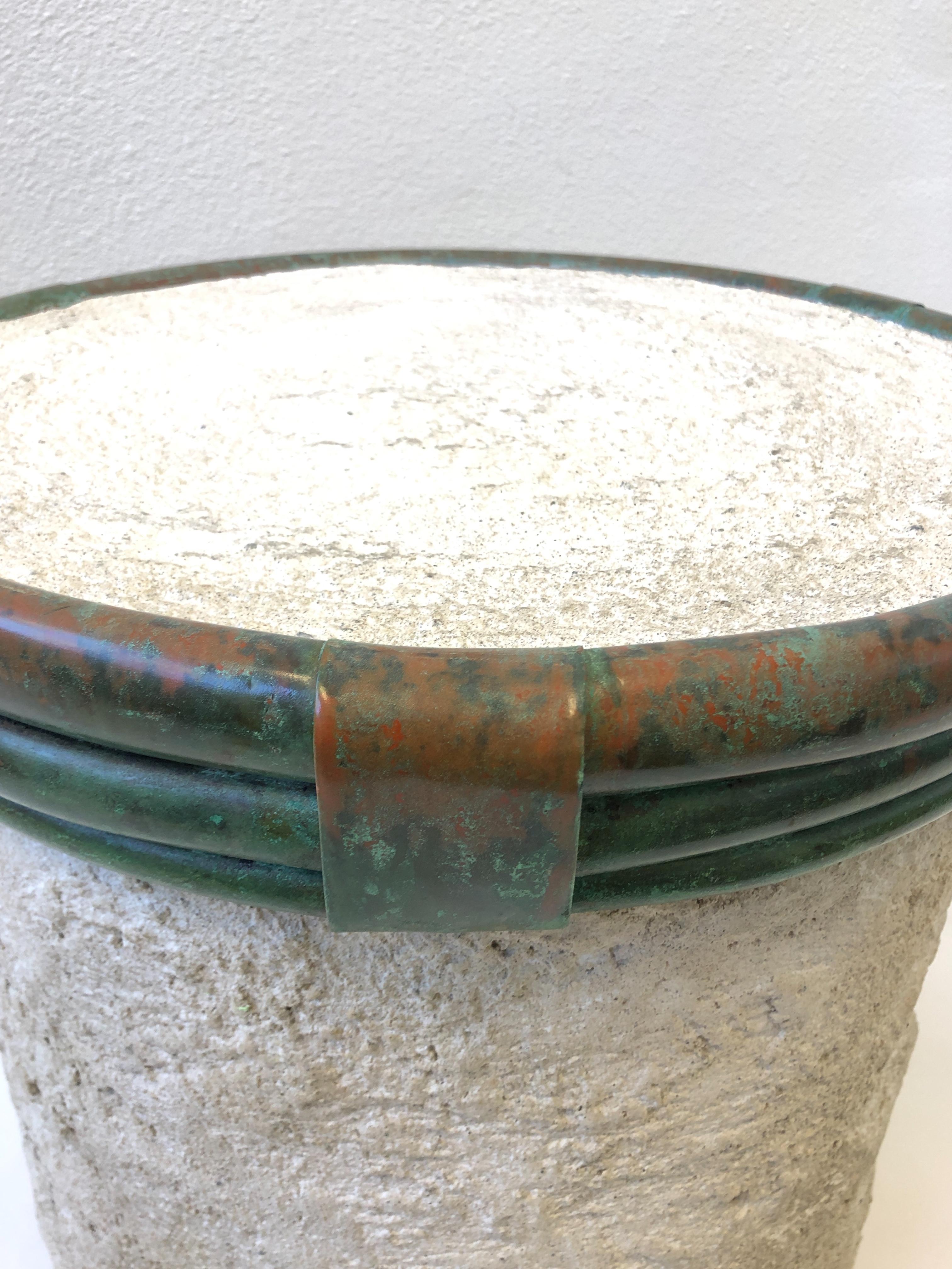 Copper and White Stucco Brutalist Drum Table by Steve Chase 3