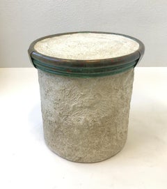 Copper and White Stucco Brutalist Drum Table by Steve Chase