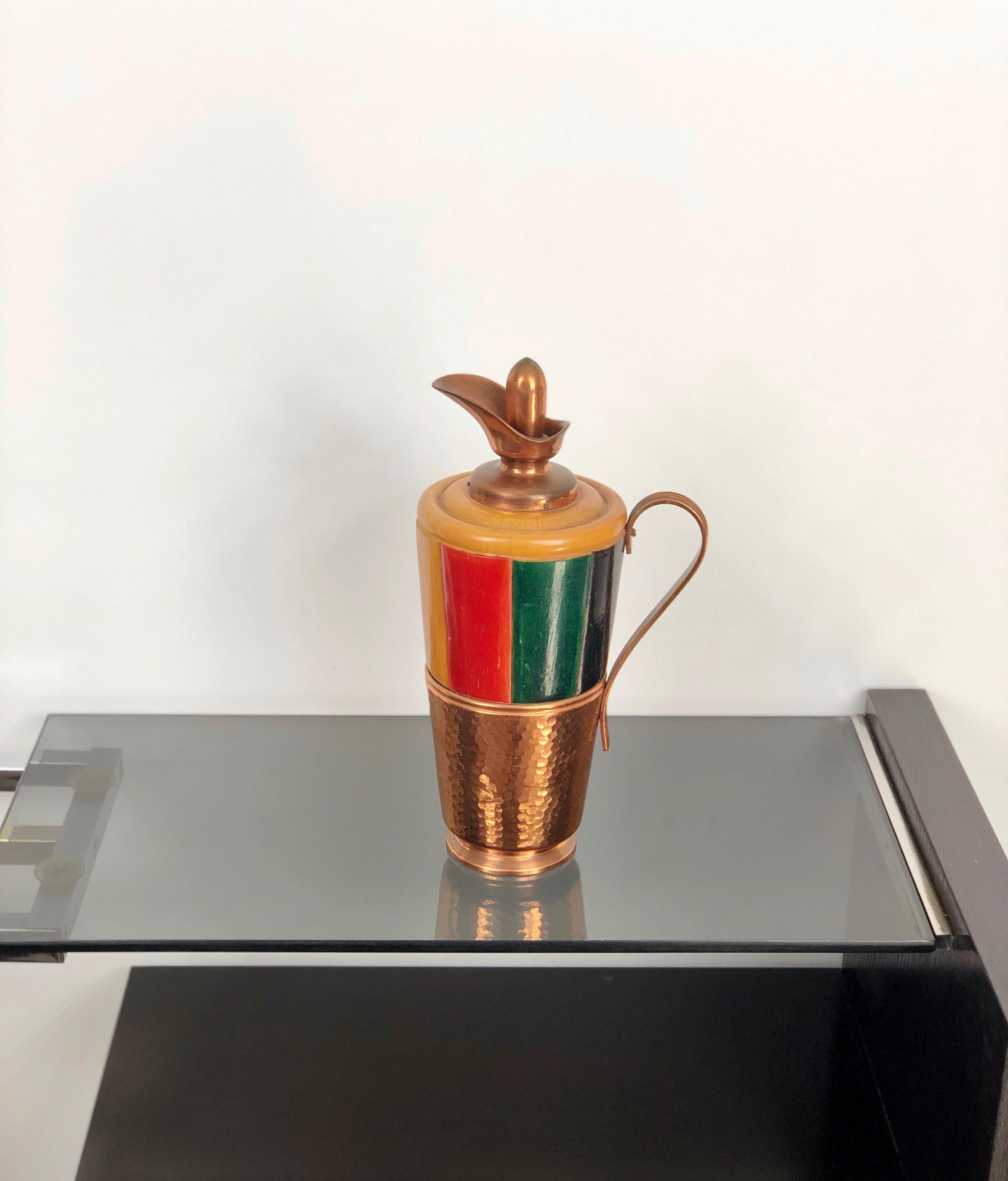 Mid-Century Modern Copper and Wood Thermos Decanter Pitcher by Aldo Tura, Macabo, Italy, 1950s For Sale