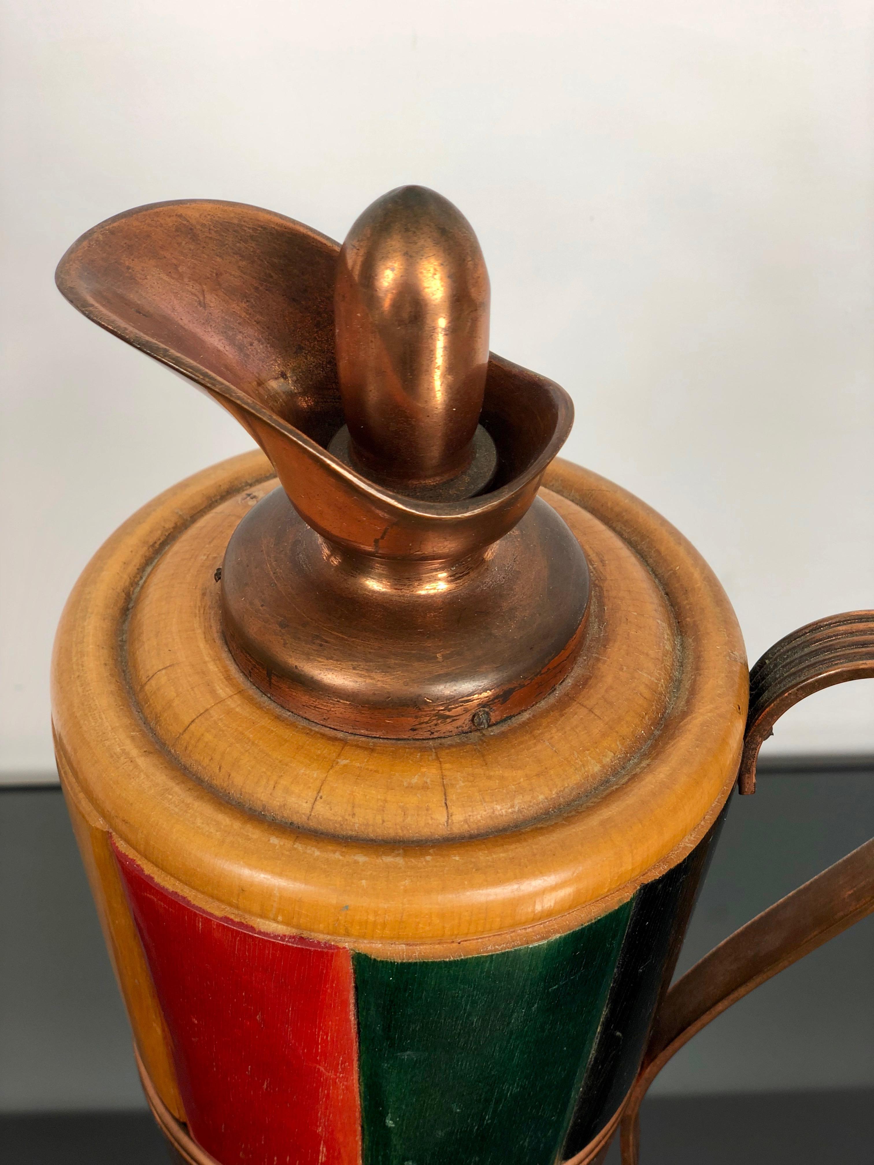 Copper and Wood Thermos Decanter Pitcher by Aldo Tura, Macabo, Italy, 1950s In Good Condition For Sale In Rome, IT