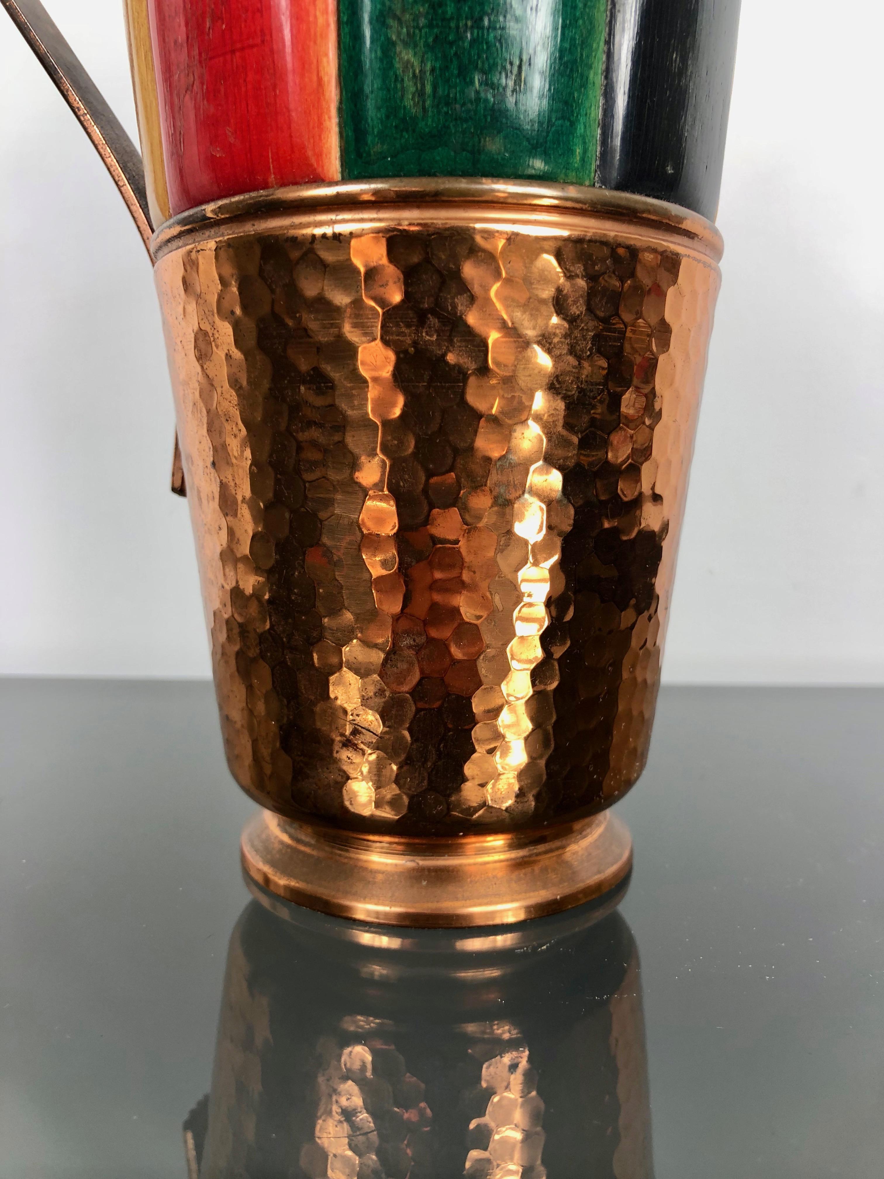 Mid-20th Century Copper and Wood Thermos Decanter Pitcher by Aldo Tura, Macabo, Italy, 1950s For Sale