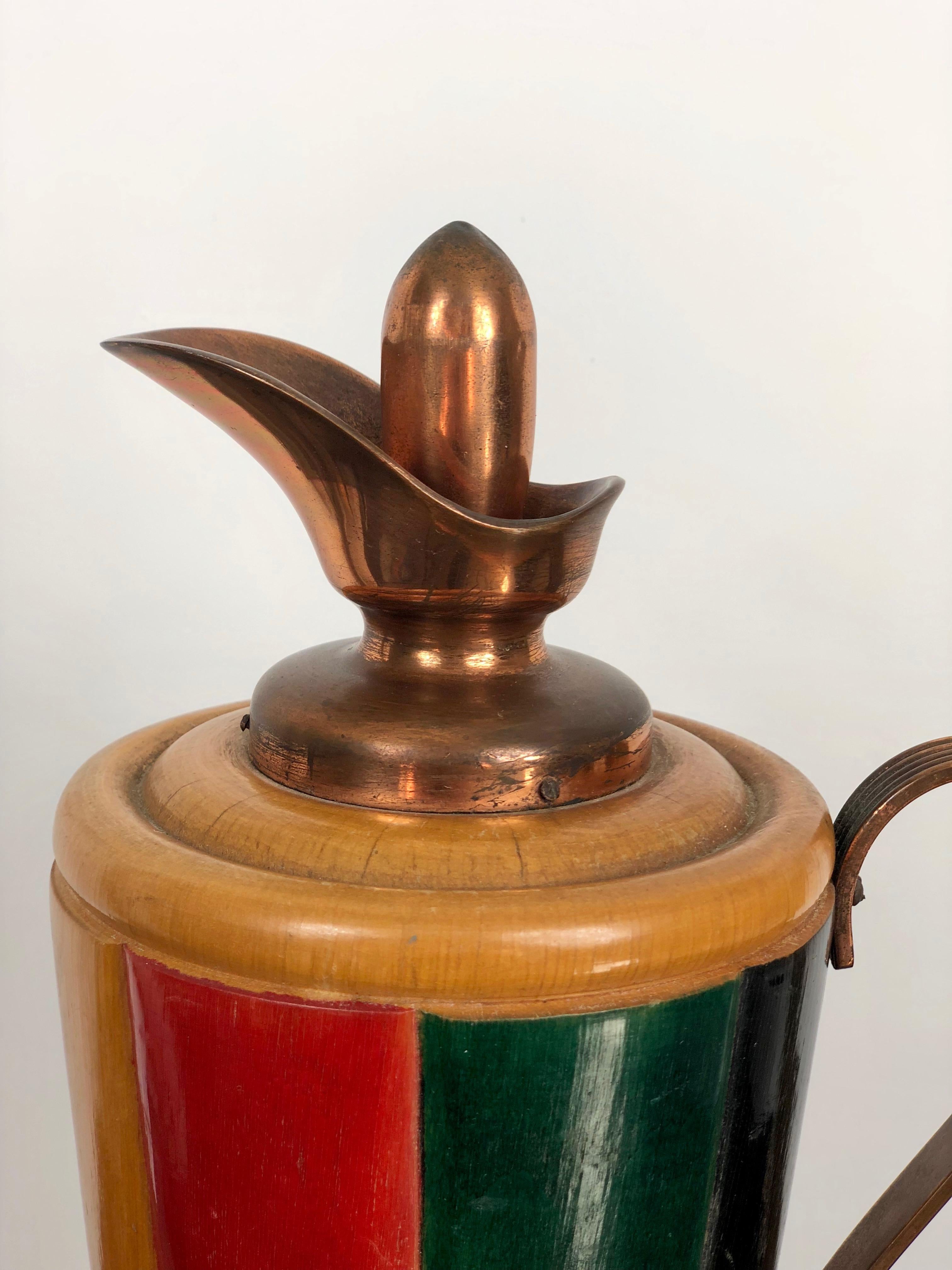Brocca thermos in rame e legno di Aldo Tura, Macabo, Italia, anni '50 in vendita 1