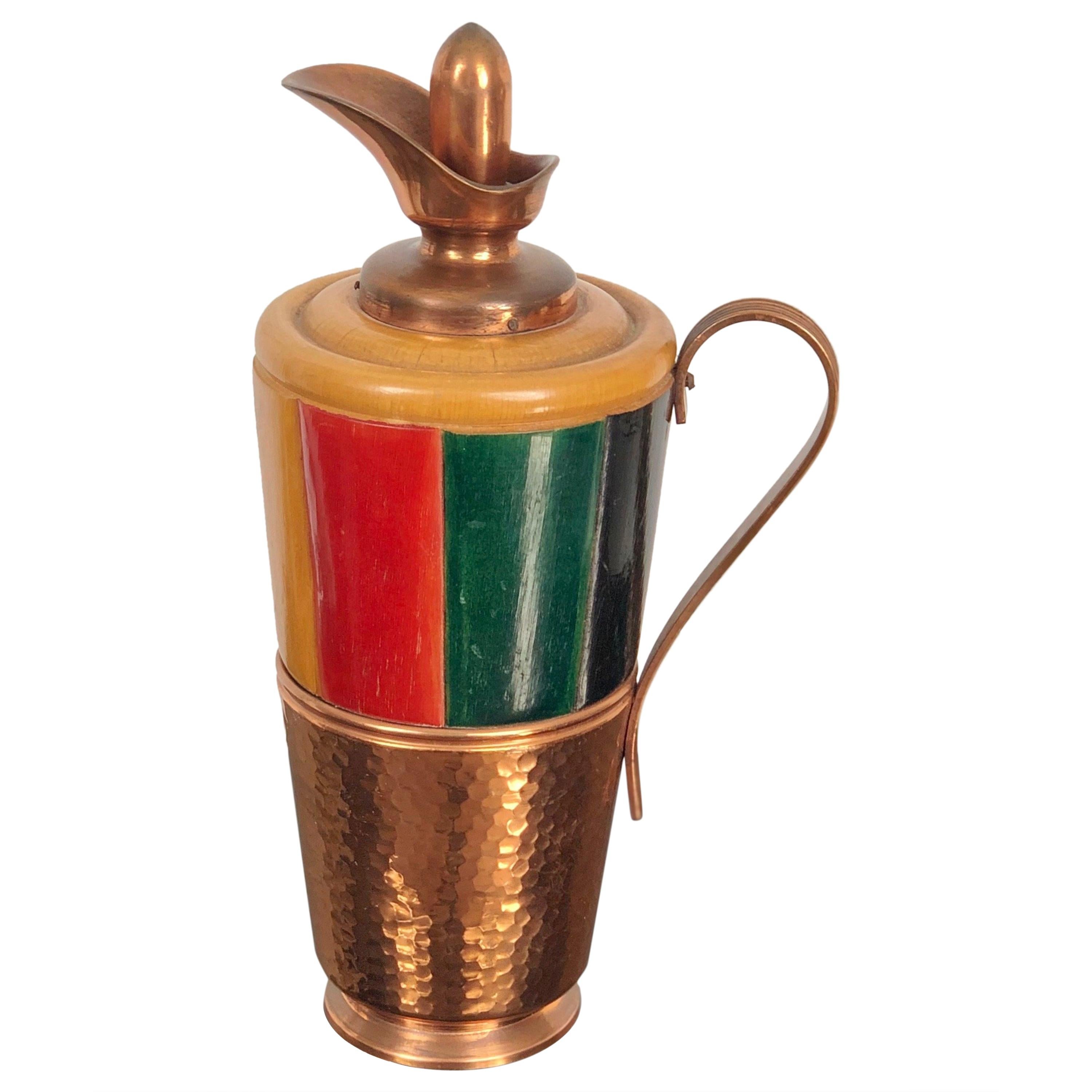 Copper and Wood Thermos Decanter Pitcher by Aldo Tura, Macabo, Italy, 1950s