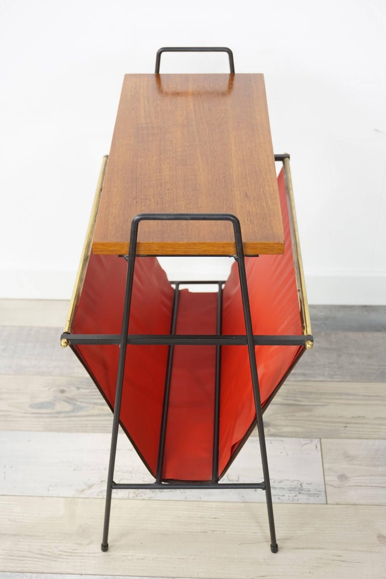 Copper and Wooden Teak Side Table with Magazine Rack from the 1950s at