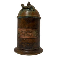 Copper Apothecary Jar “Antimonio Polvere” with Lizard Finial
