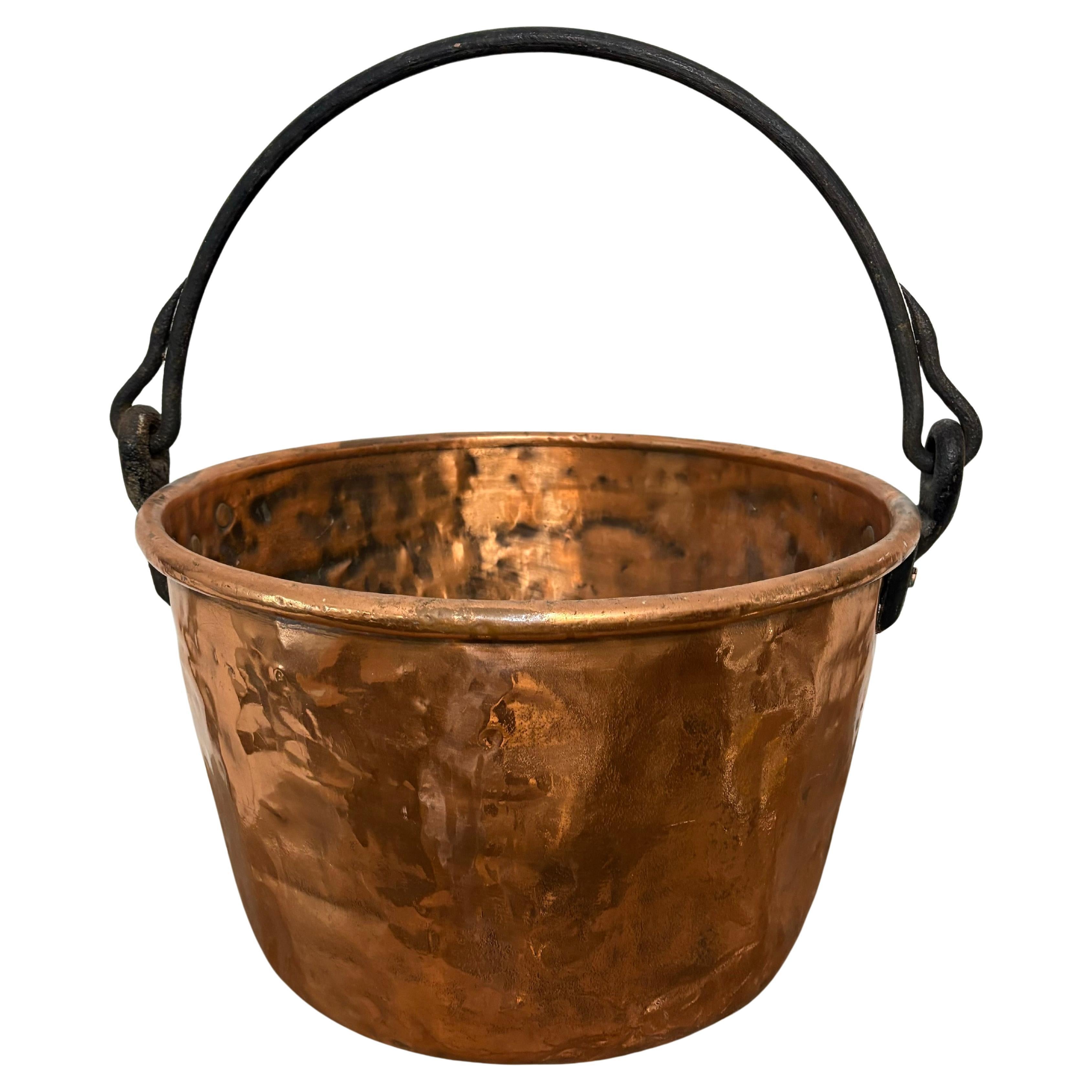 Copper Apple Cauldron with wrought iron handles and mounts