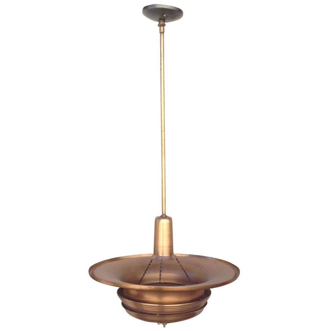 Copper Art Deco Ceiling Hanging Pendant In Excellent Condition For Sale In Van Nuys, CA