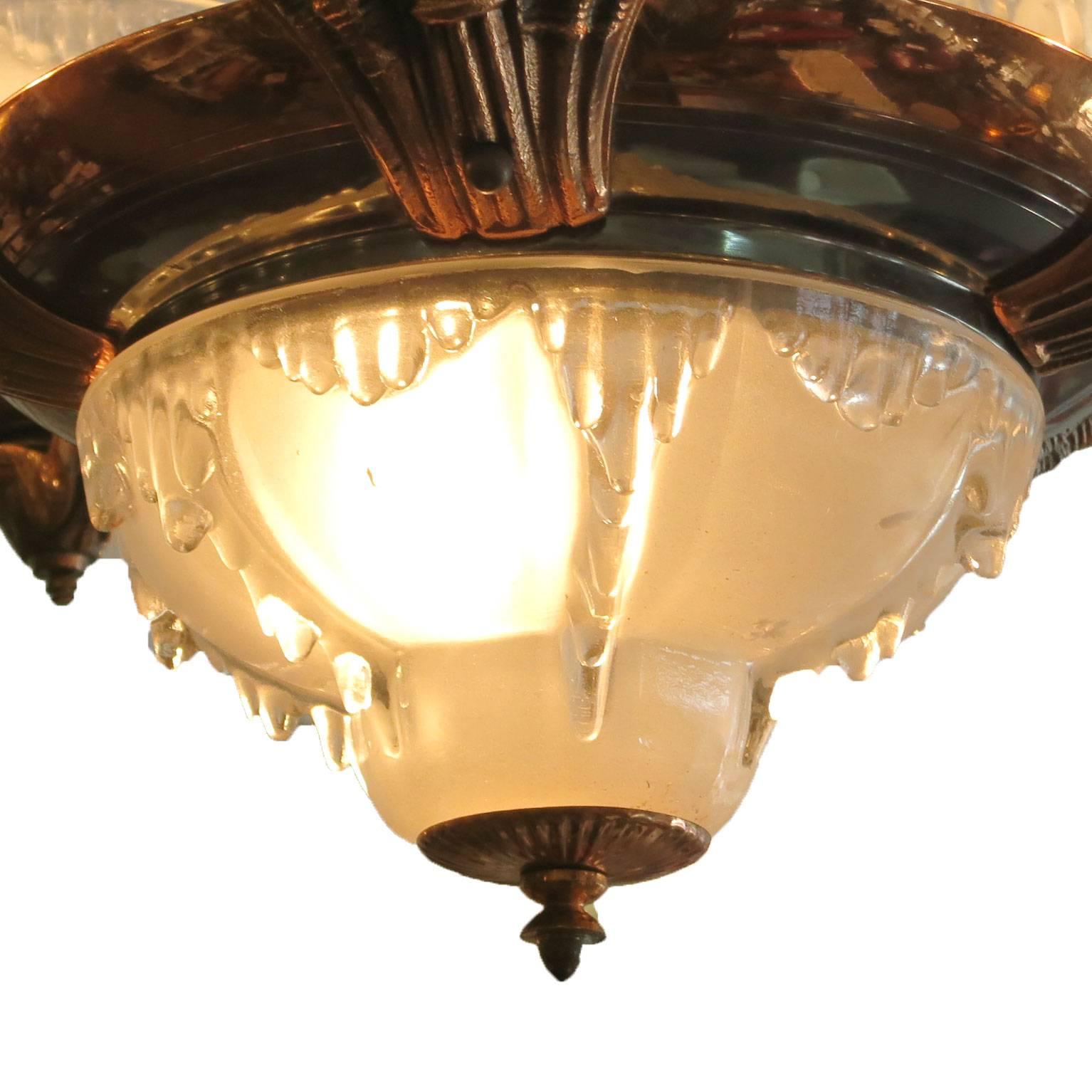 Contemporary Copper Art Deco Style Chandelier with Frosted Glass Shades