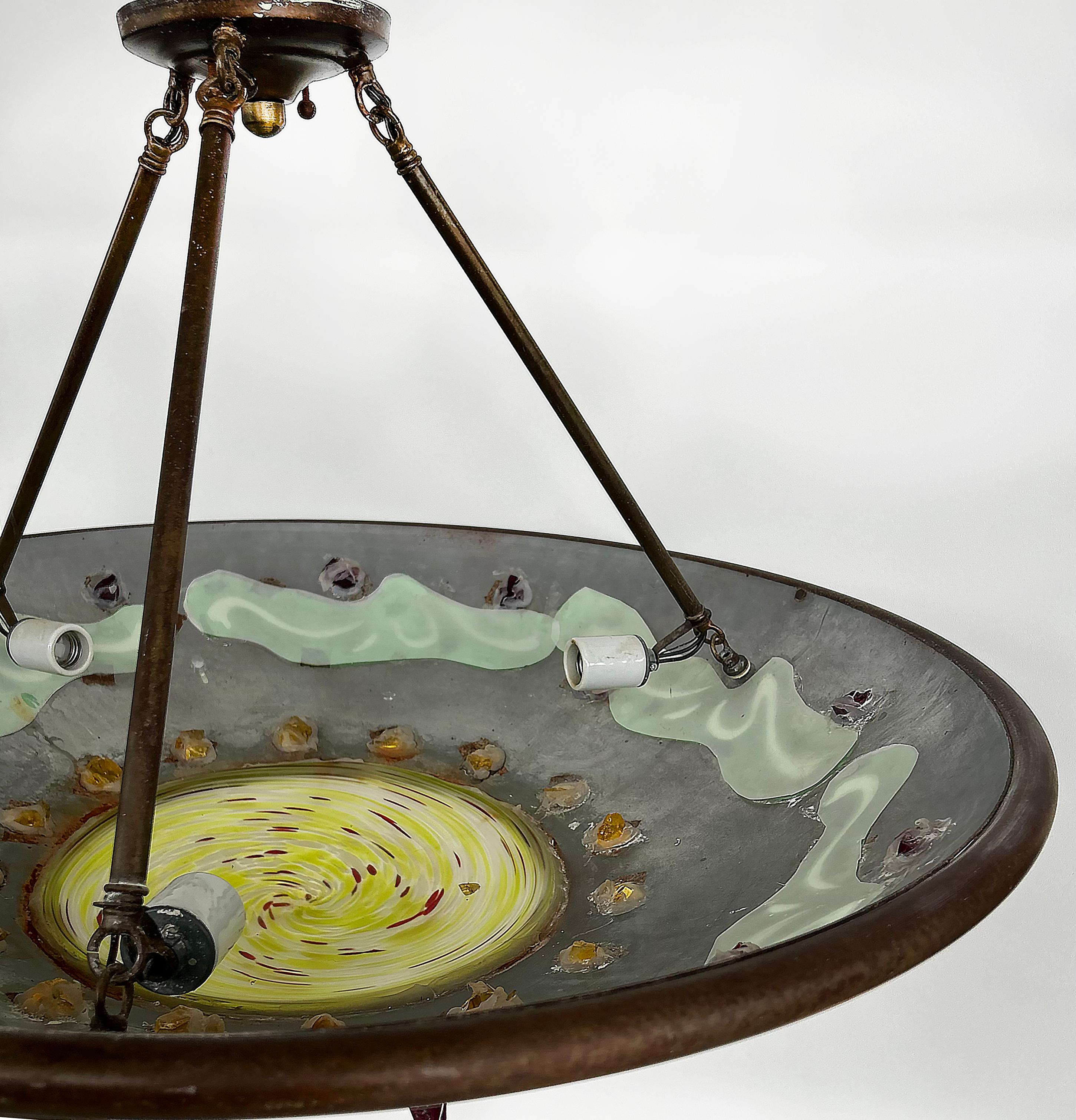 Lampadario a sospensione Copper Art Glass Studio Brutalist in vendita 4