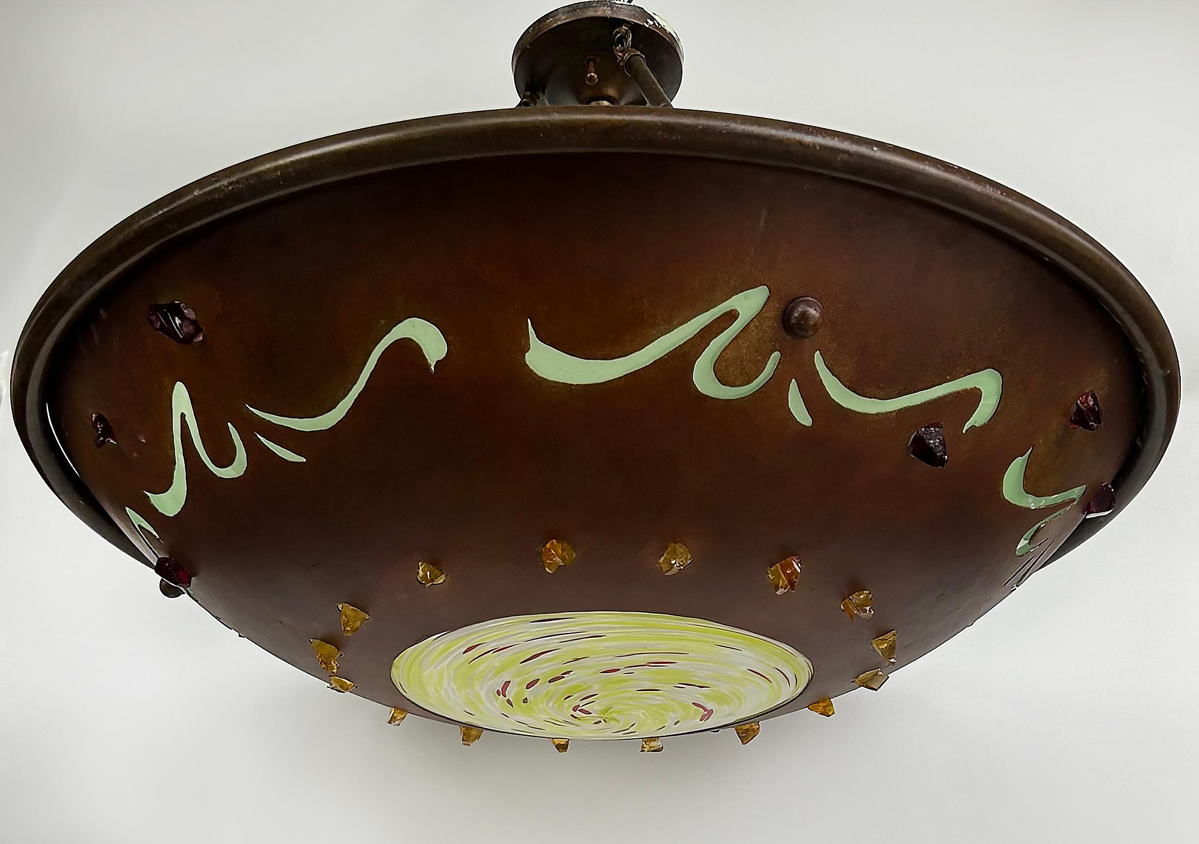Brutalismo Lampadario a sospensione Copper Art Glass Studio Brutalist in vendita