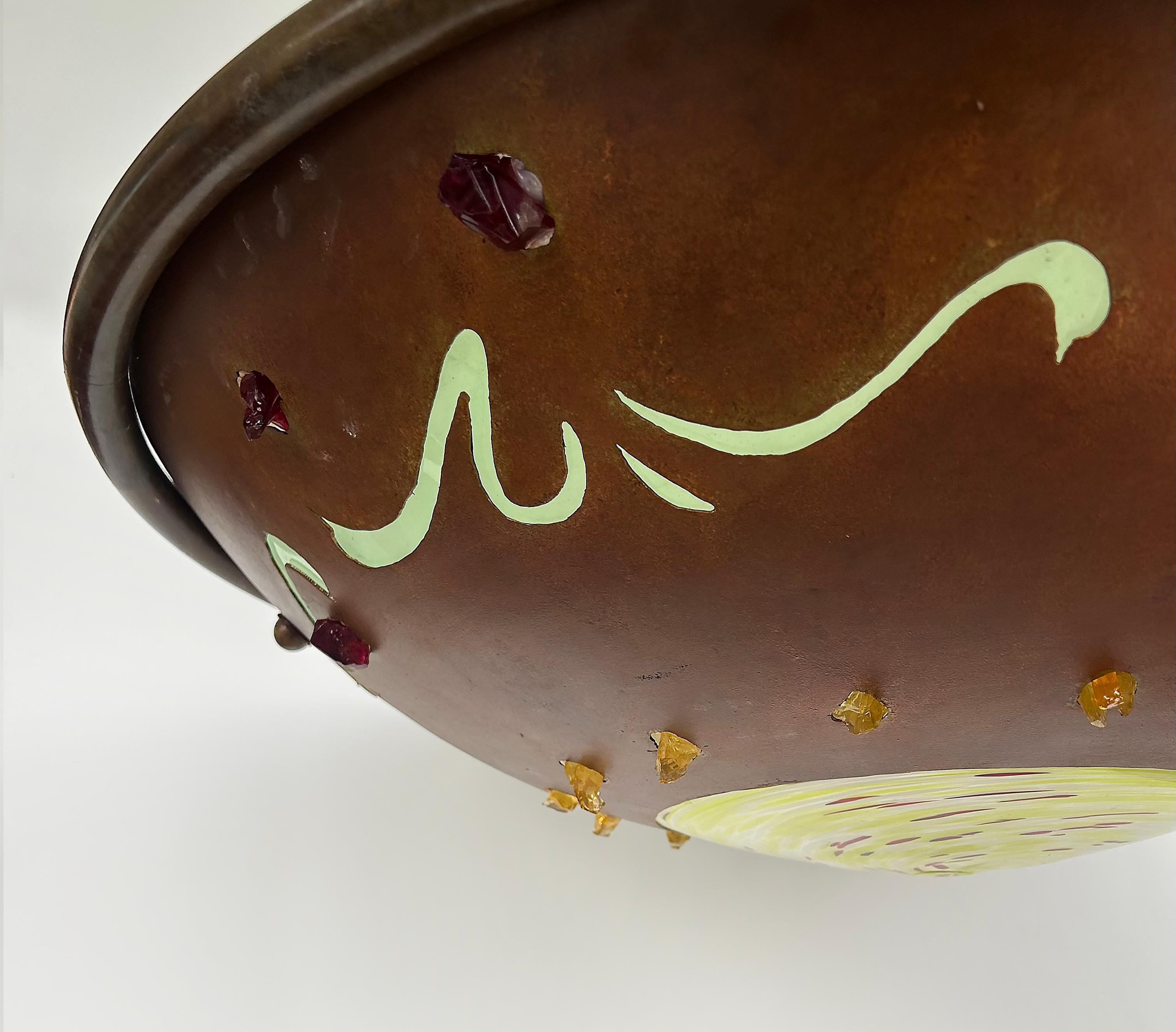 Americano Lampadario a sospensione Copper Art Glass Studio Brutalist in vendita