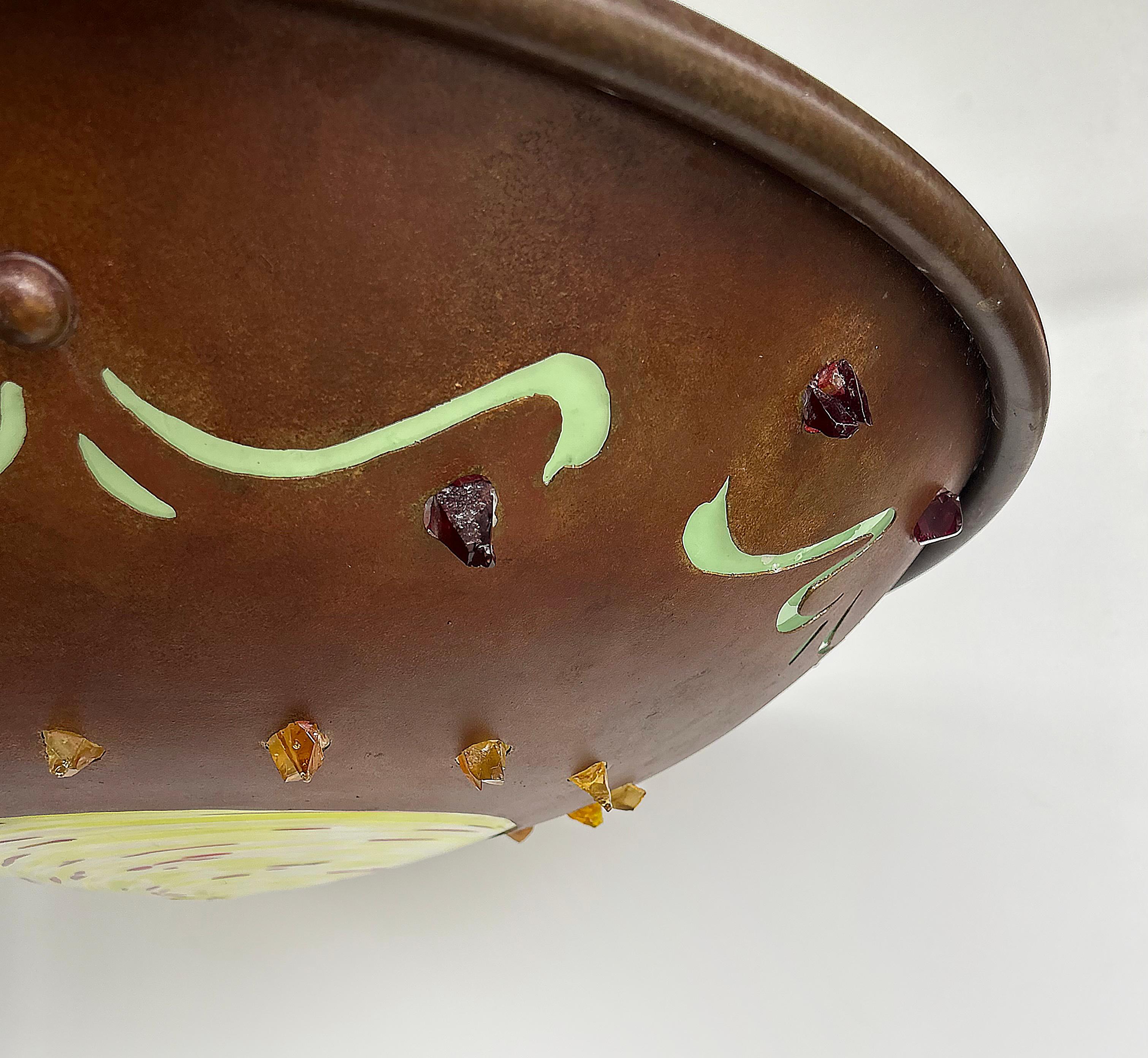 XX secolo Lampadario a sospensione Copper Art Glass Studio Brutalist in vendita