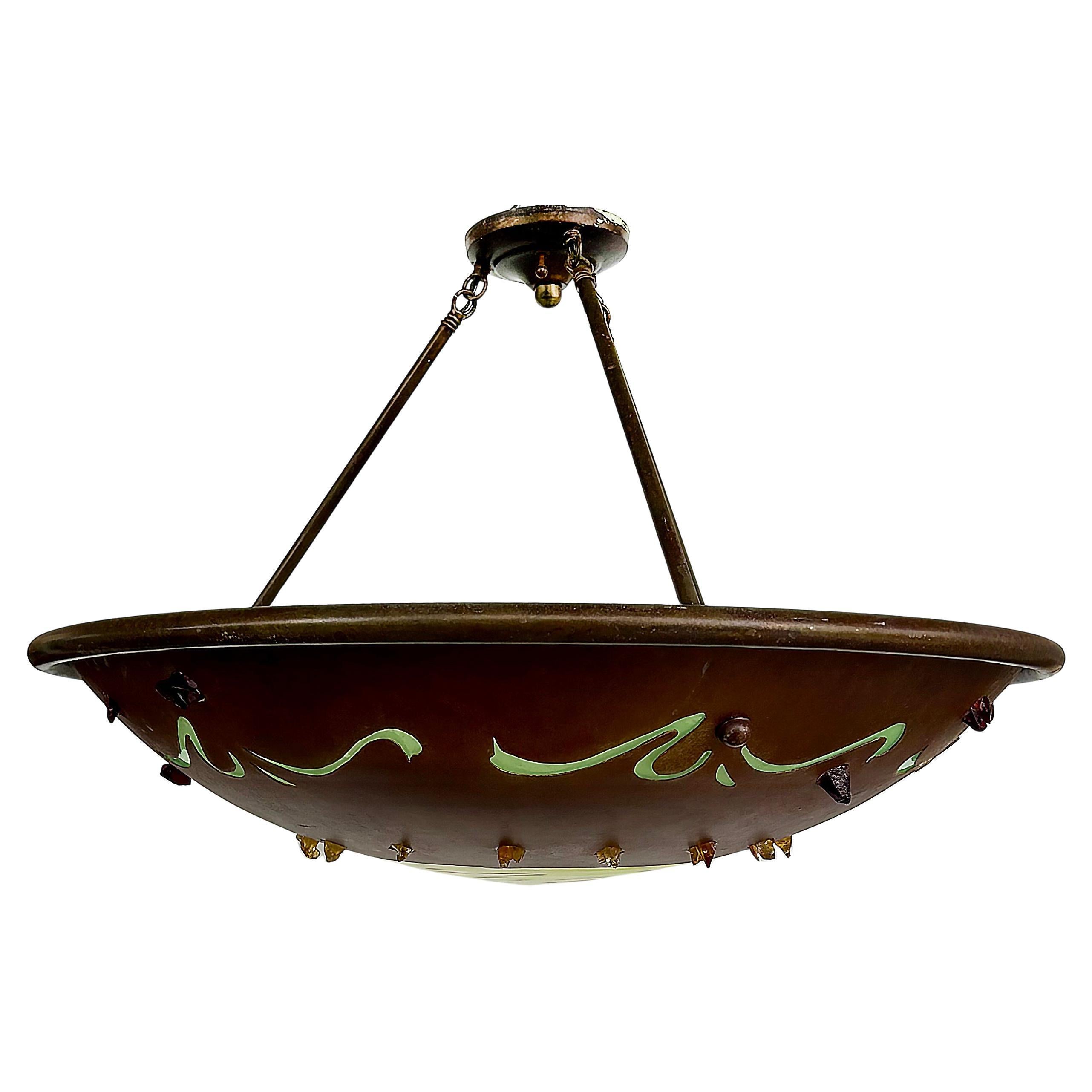 Lampadario a sospensione Copper Art Glass Studio Brutalist in vendita