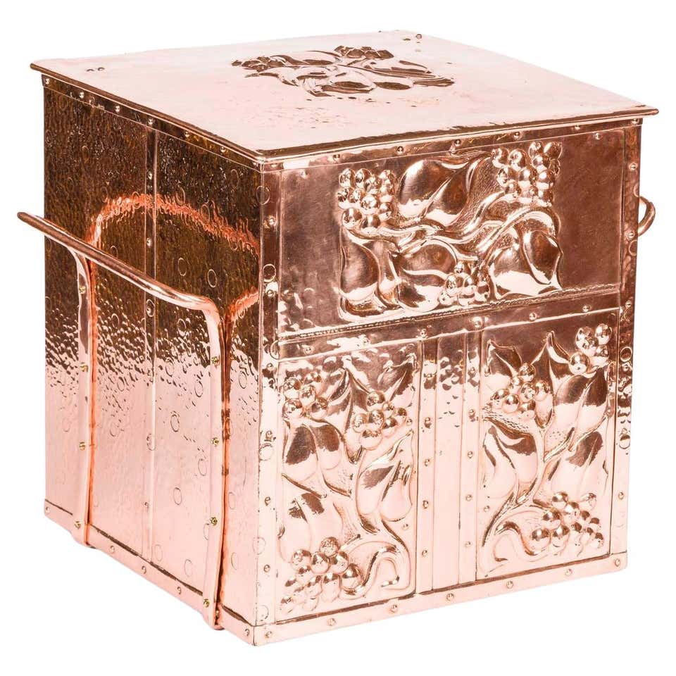 Very Large French Embossed Brass Log Box, with Country Scenes at ...