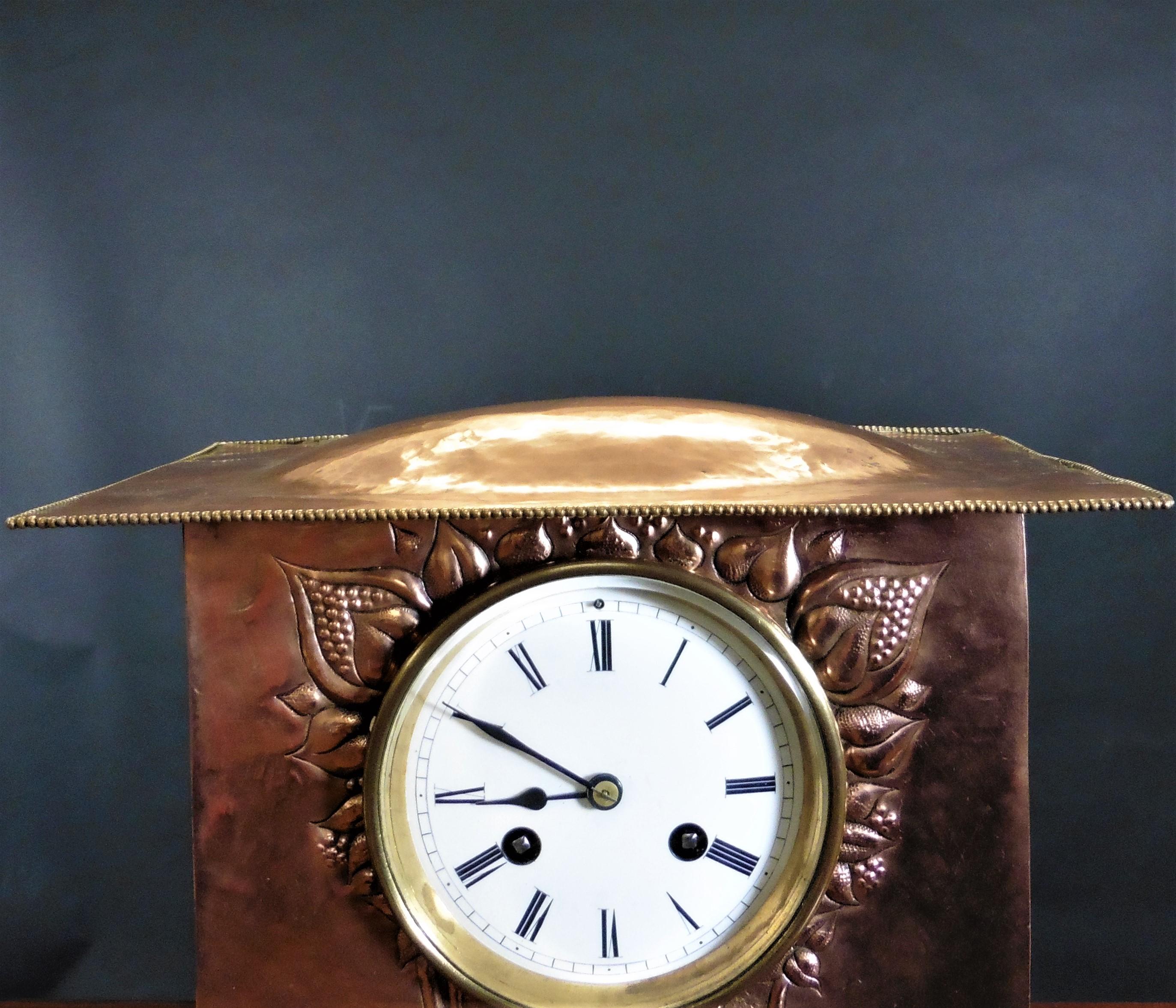 Copper Arts & Crafts French Mantel Clock For Sale 3