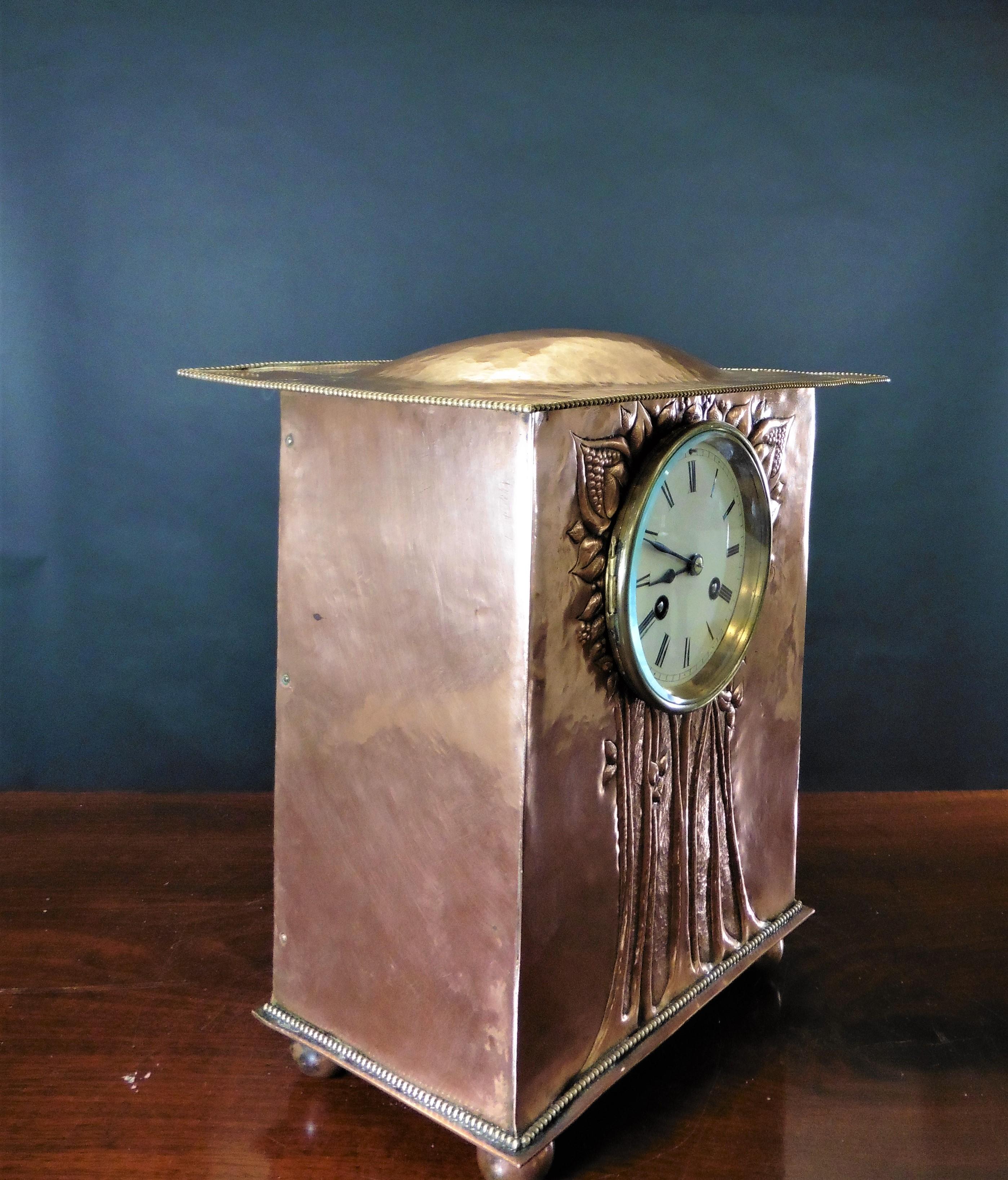 Arts and Crafts Copper Arts & Crafts French Mantel Clock For Sale