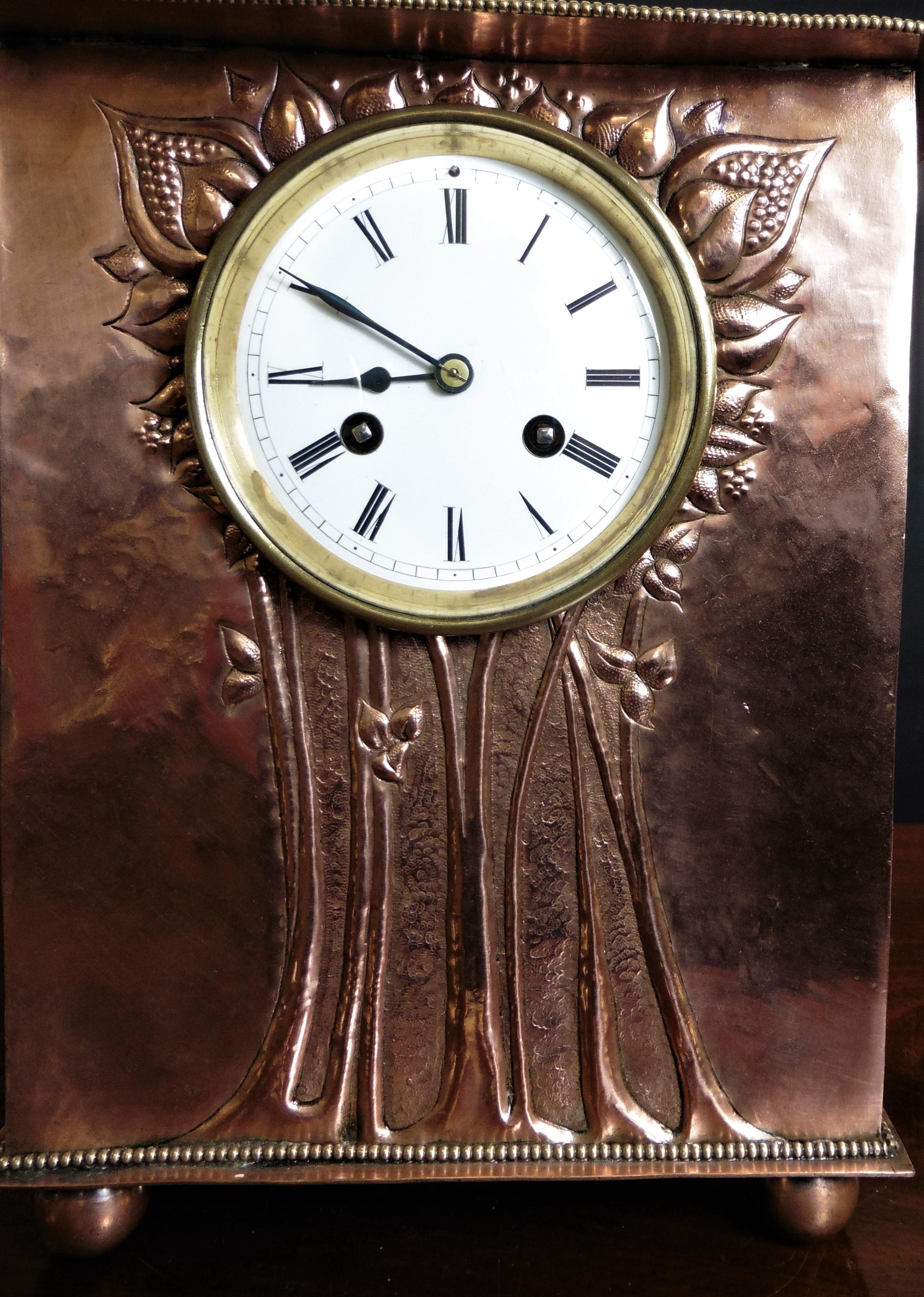 Copper Arts & Crafts French Mantel Clock For Sale 1