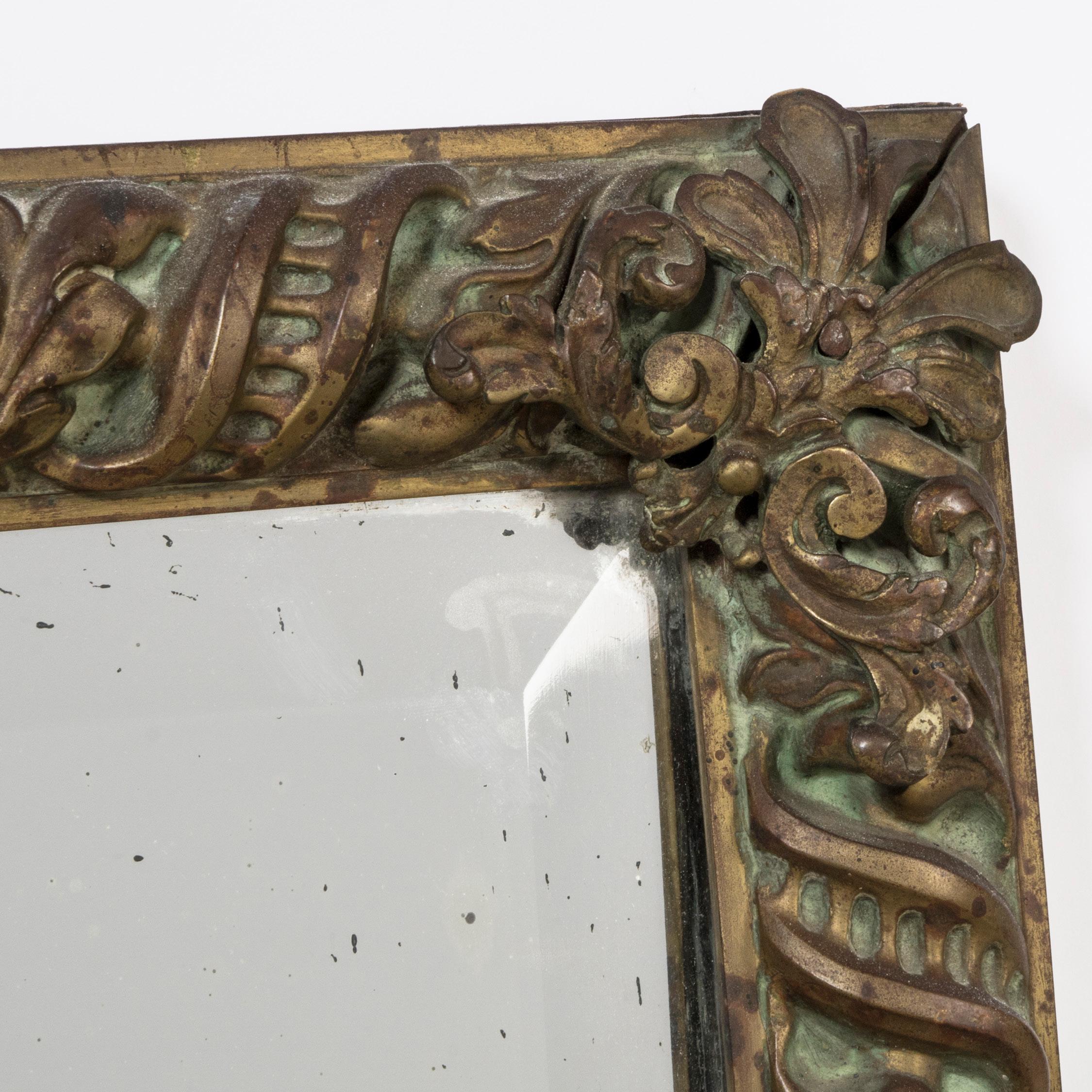 Arts and Crafts Copper Arts & Crafts Style Rectangular Mirror, Early 20th C For Sale