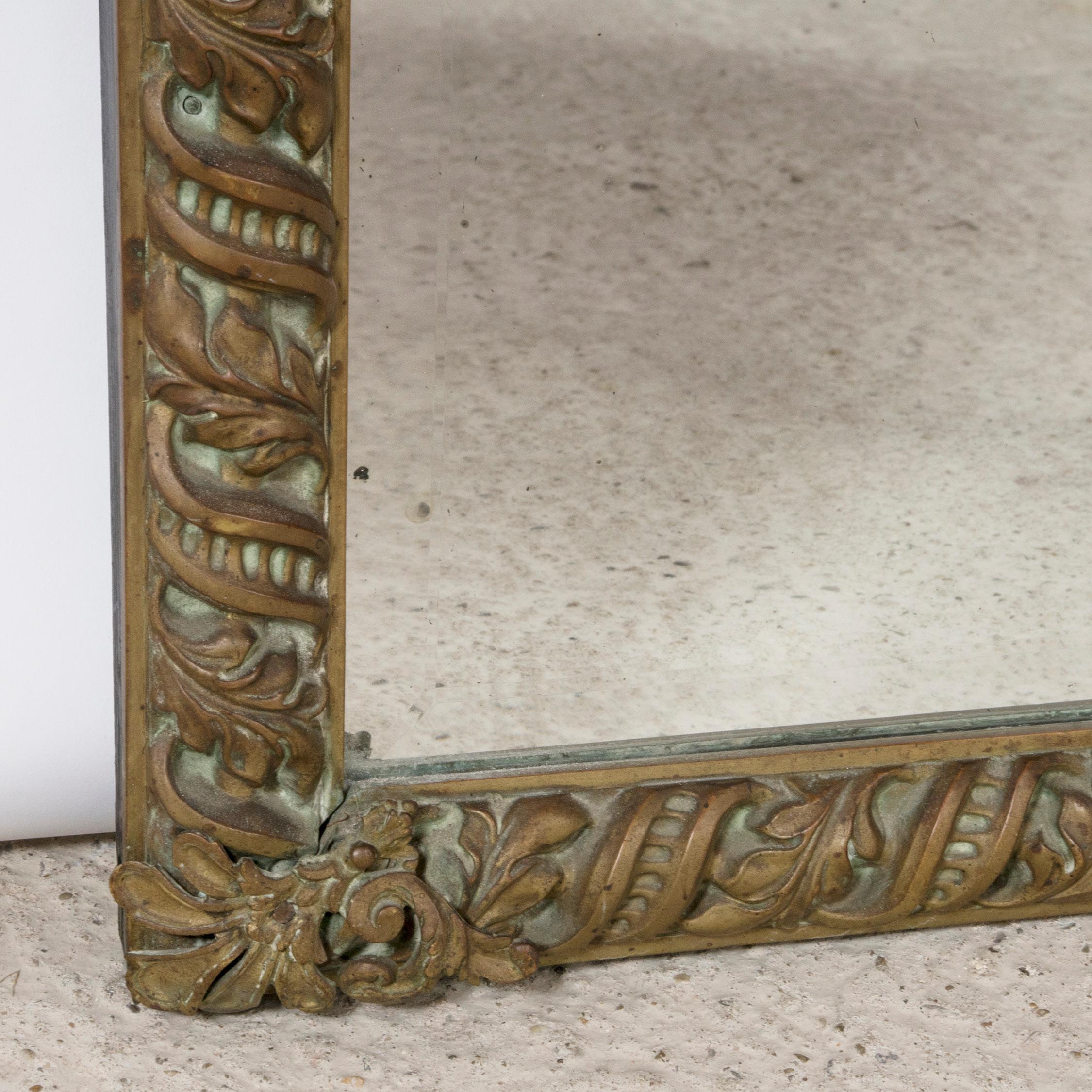 French Copper Arts & Crafts Style Rectangular Mirror, Early 20th C For Sale