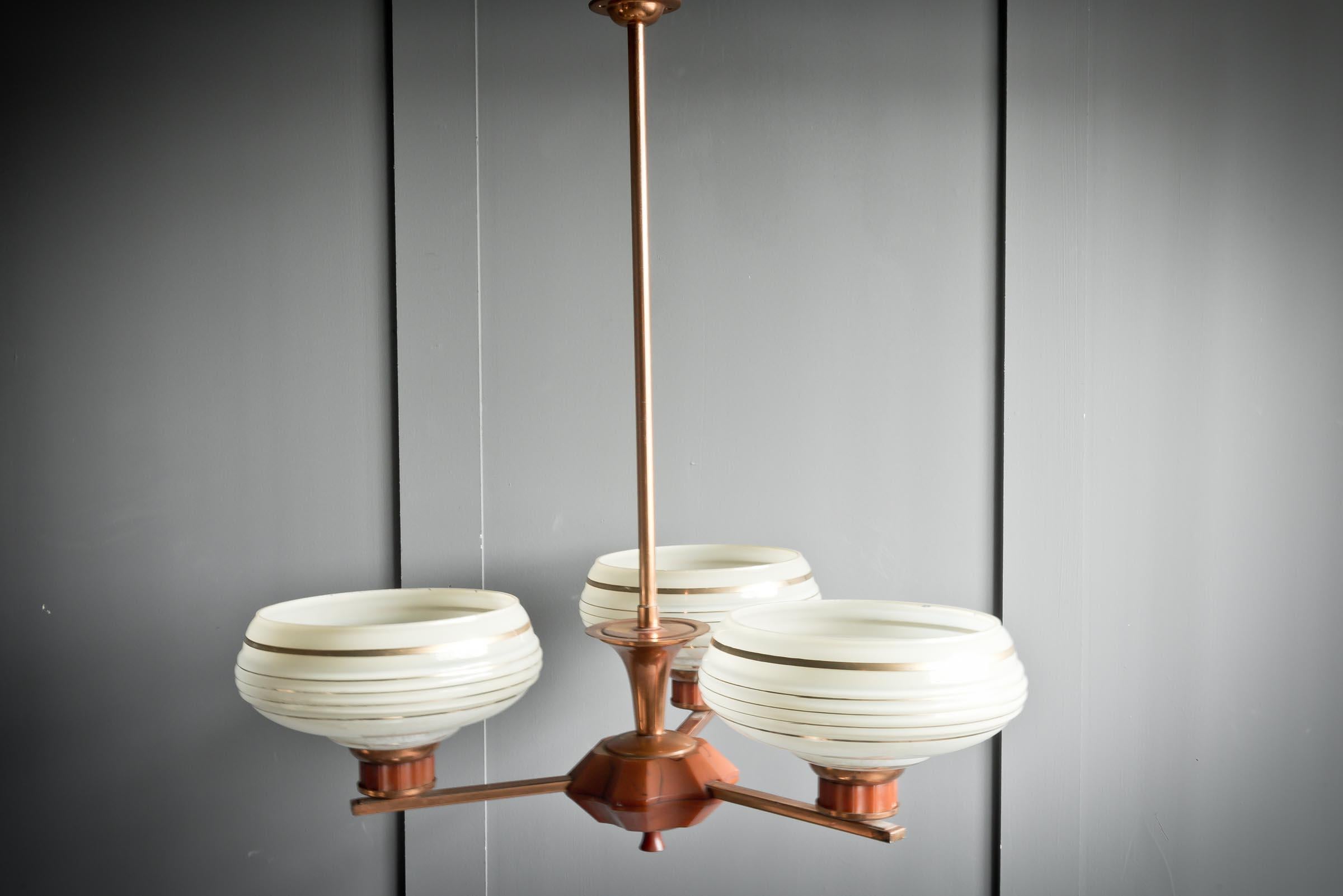 Copper Bakerlite Art Deco 1920s Triple Pendant For Sale 1