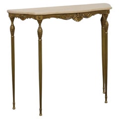 Copper Base and Travertine Top Louis XVI-Style Console Table, Italy Copper Base and Travertine Top Louis XVI-Style Console Table, Italy