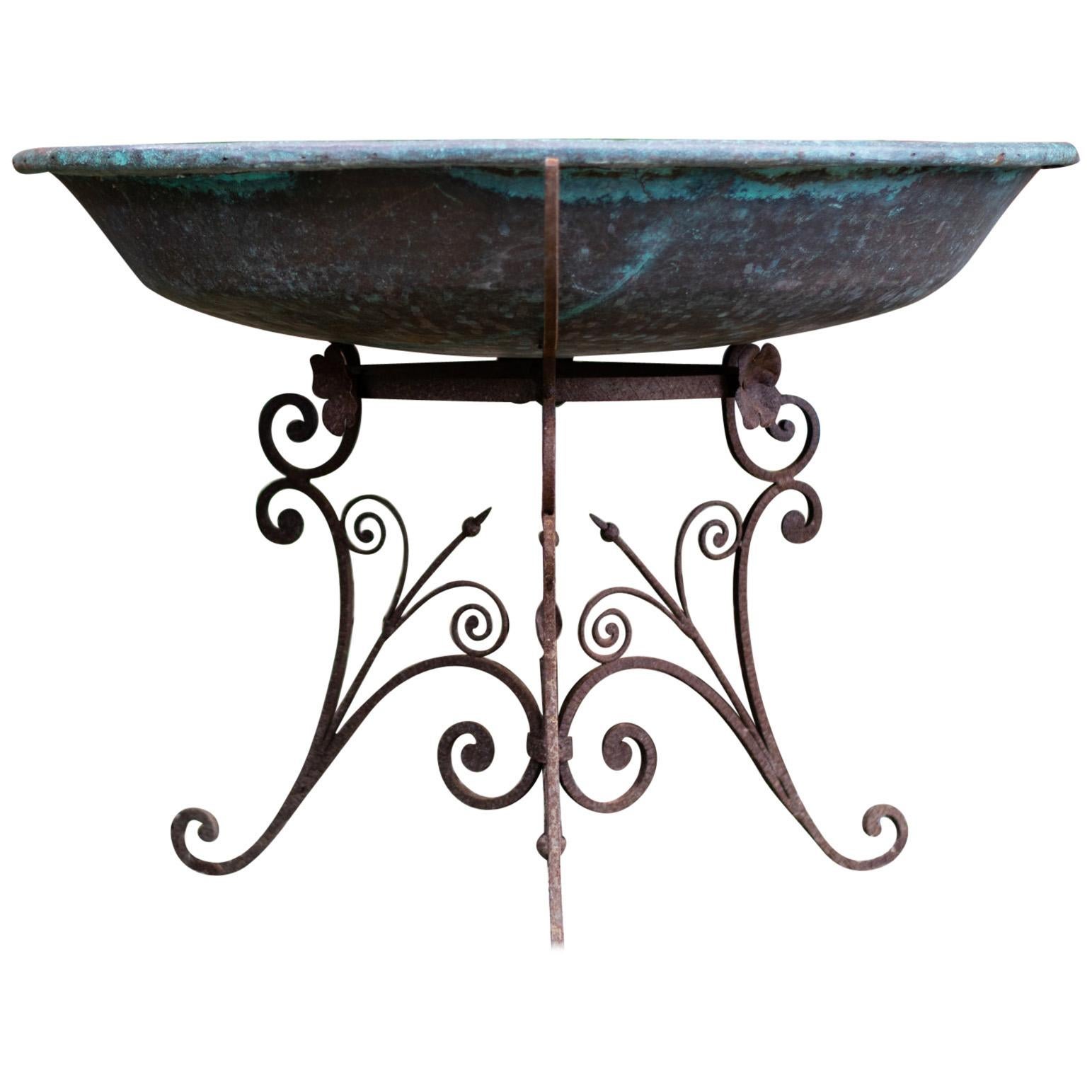 Copper Basin with Antique Scroll Base For Sale