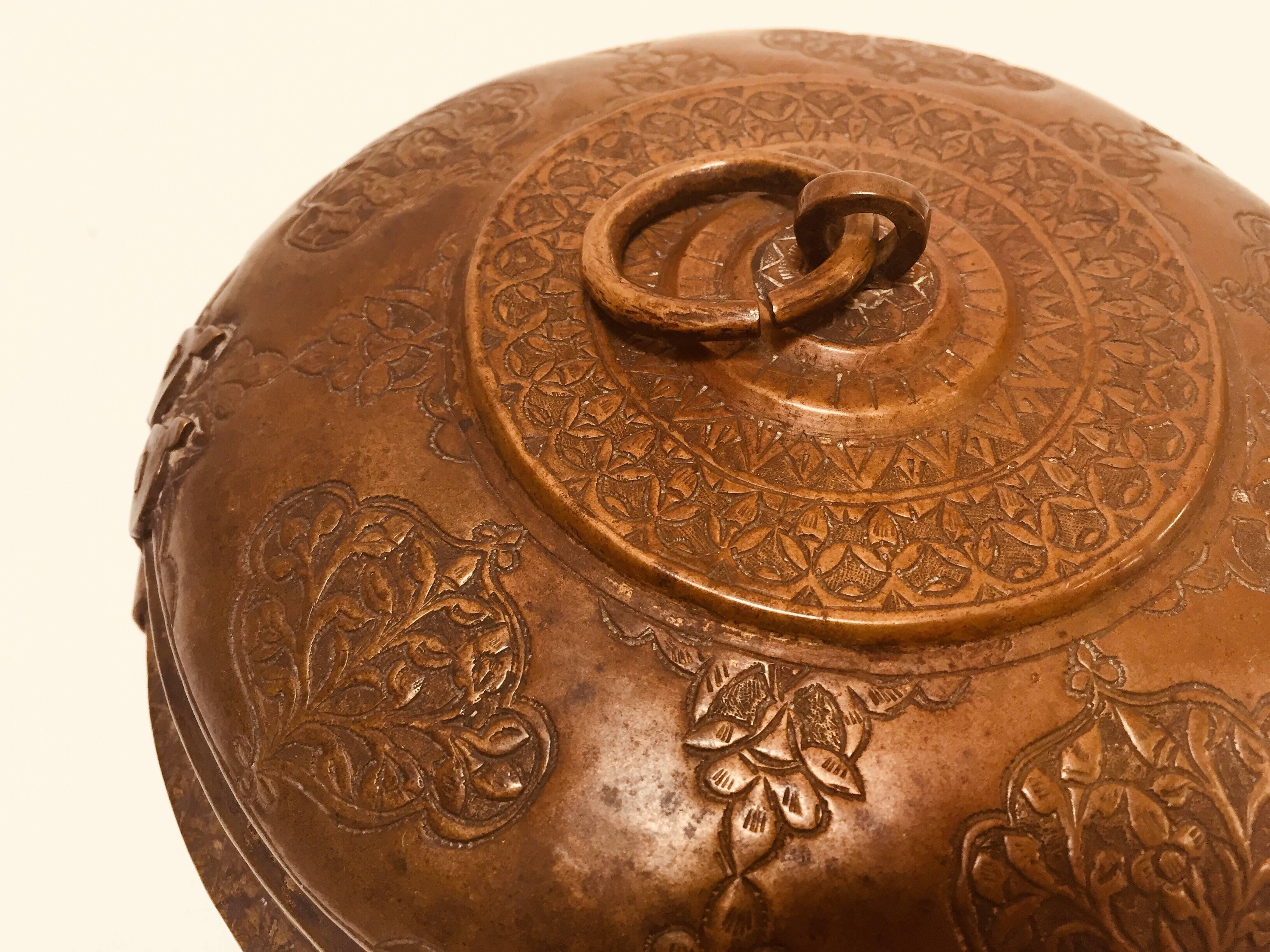 Indian Copper Betel Nut Lidded Trinket Box