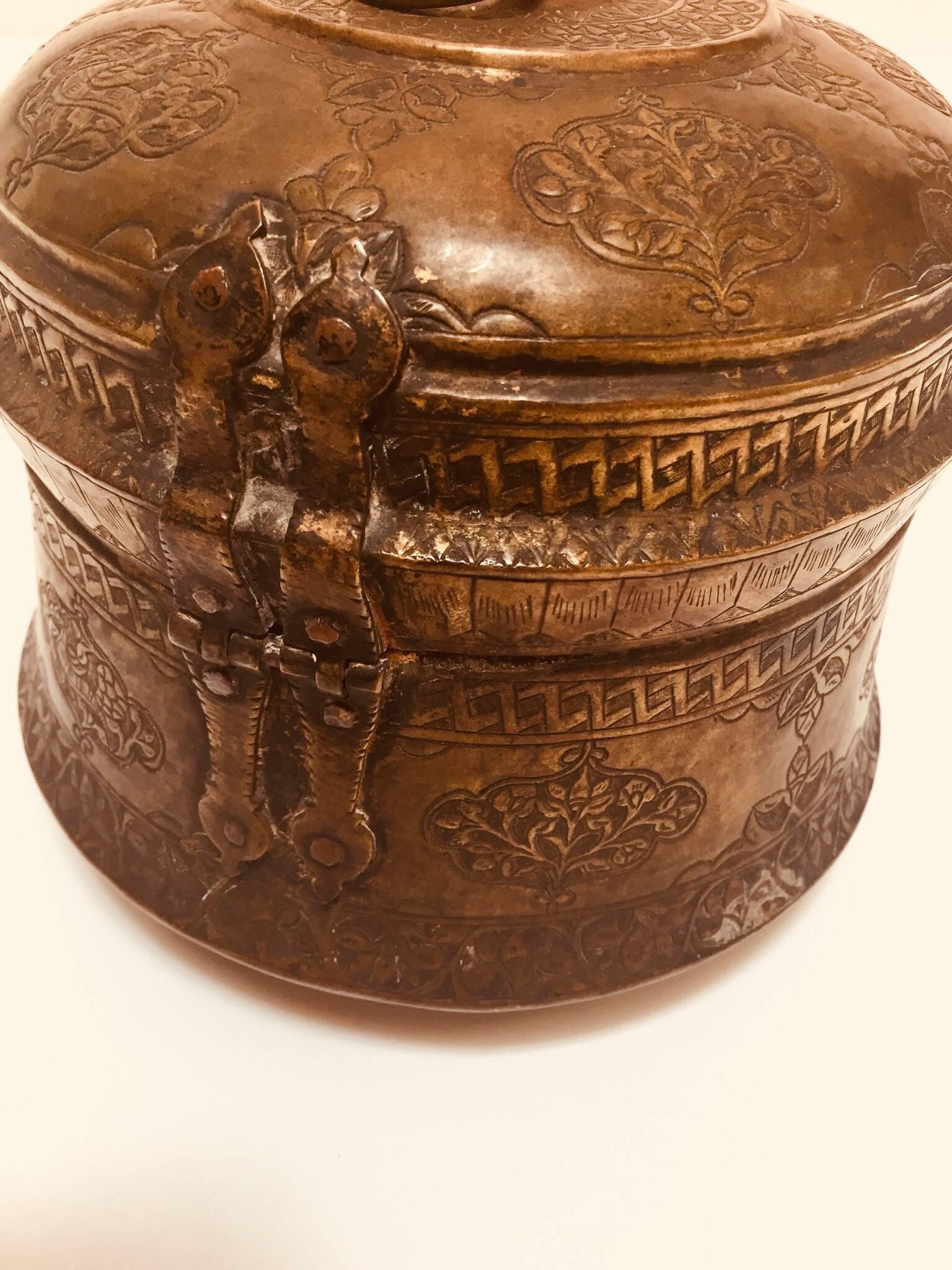 Hammered Copper Betel Nut Lidded Trinket Box
